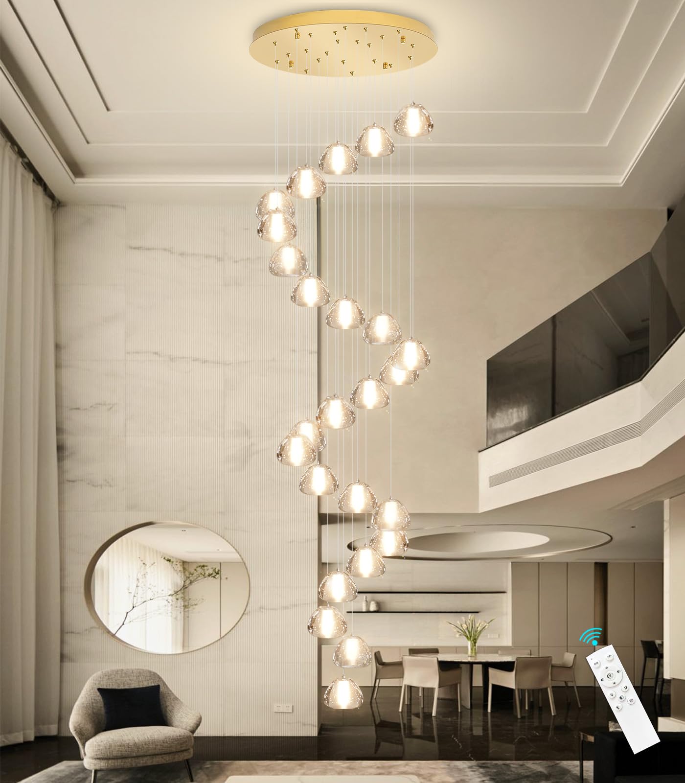 Photo 1 of dolria 25-Lights Modern Chandeliers for High Ceiling Large Crystal Chandeliers LED Long Handing Light Fixture for Hallway Foyer Staircase 3000K