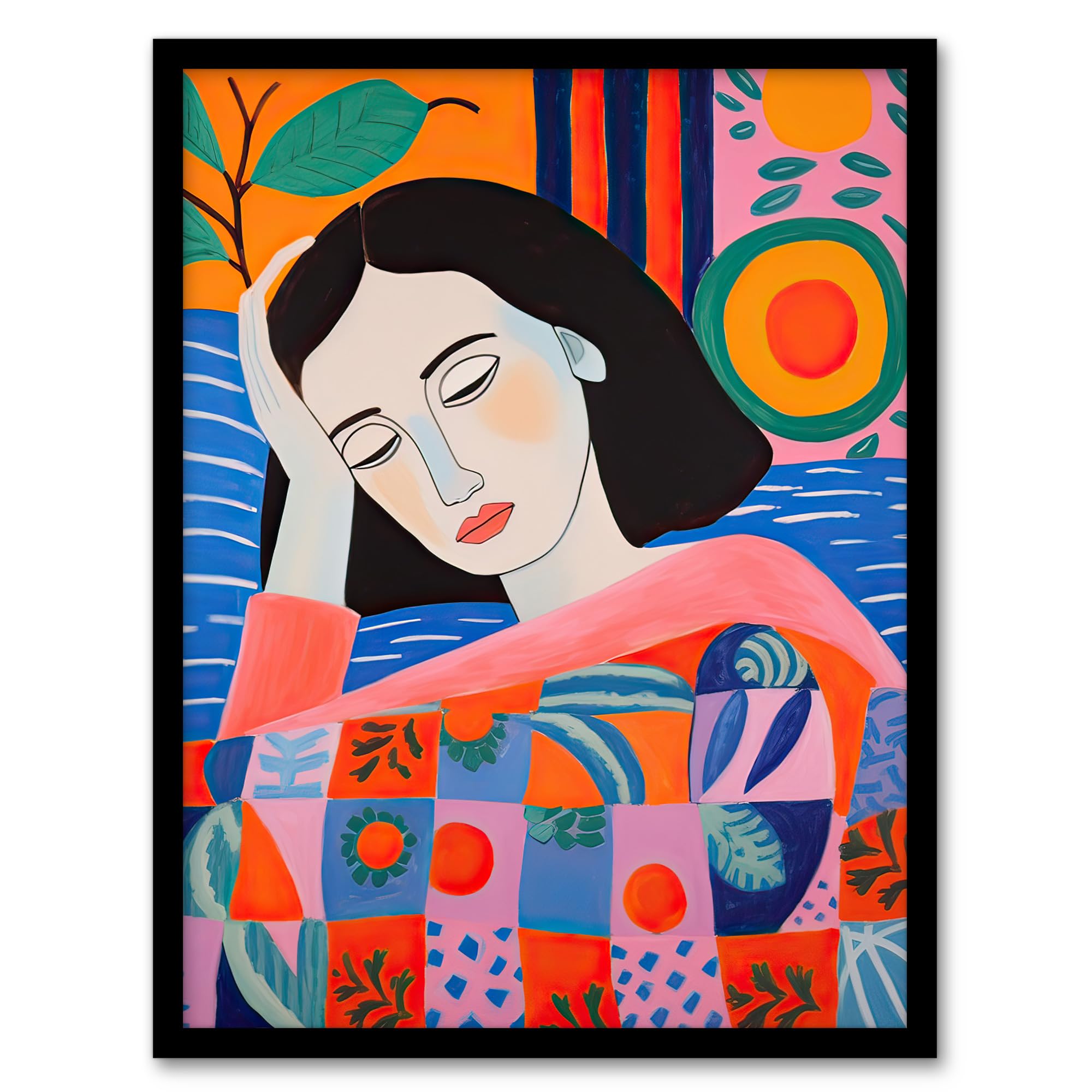 Artery8 Dreaming of the Mediterranean Abstract Portrait Artwork Framed Wall Art Print A4