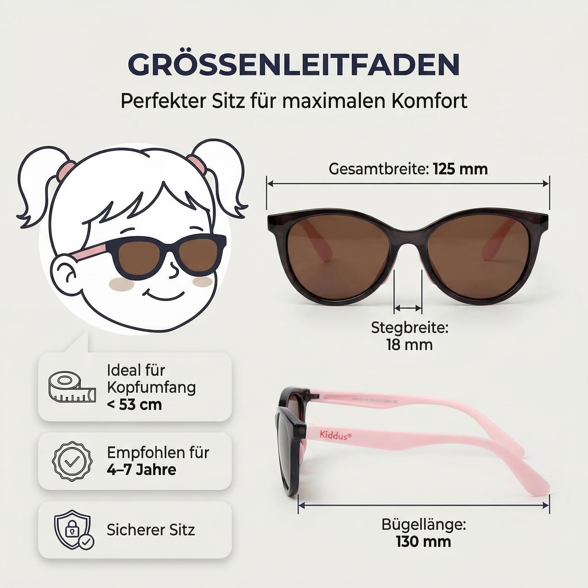 Kiddus Kindersonnenbrille Mädchen 4-8 Jahre, Sonnenbrille Kinder Polarisiert UV400 CAT3, TR90 Rahmen Flexibel, TPE Bügel, Silikon Nasensteg, CE ISO REACH