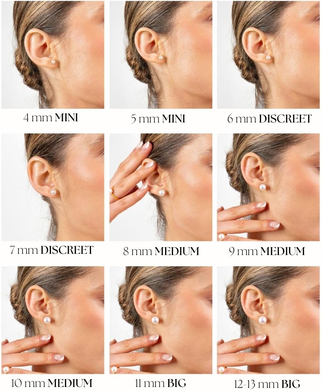 Women Pearl Stud Earrings. Fresh Water Cultured Pearls Button Shape Secret & You | 925 Sterling Silver Mounts | Available in 10 sizes from 4 mm to 13 mm - Image 3