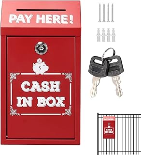 Donation Box - Ballot Box | Safe Cash Container | Lockable Metal Donation Boxes with Key Slot Wall Mount Safe Storage Organizer for Fundraising Charity Events Business Farm Office or Church Use