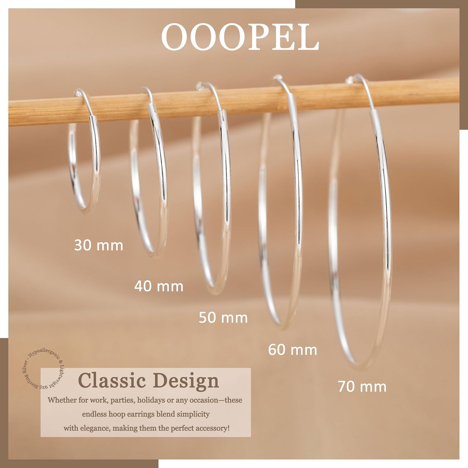 OOOPEL 925 Sterling Silver Earrings Thin Endless Hoop Earring Lightweight Hypoallergenic Big Hoops Earring for Women Large Silver Hoop Earrings 30/40/50/60/70mm - Image 7