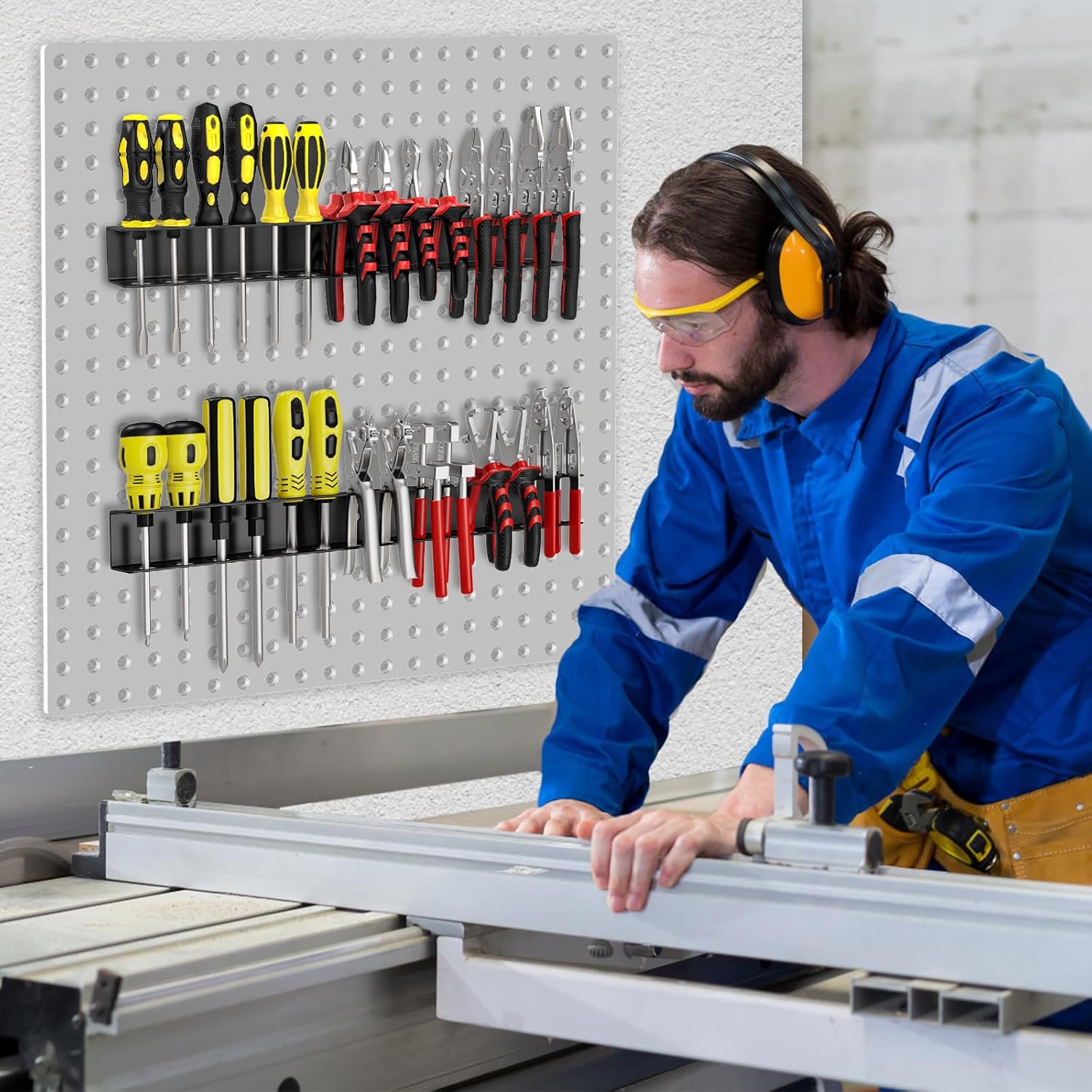 Heavy Duty Power Tool Organizer Wall Mount,Screwdriver Plier Organizer Wall Mount, Battery Tool Holder Utility Rack with Side Wrench Rack for Garage Workshop