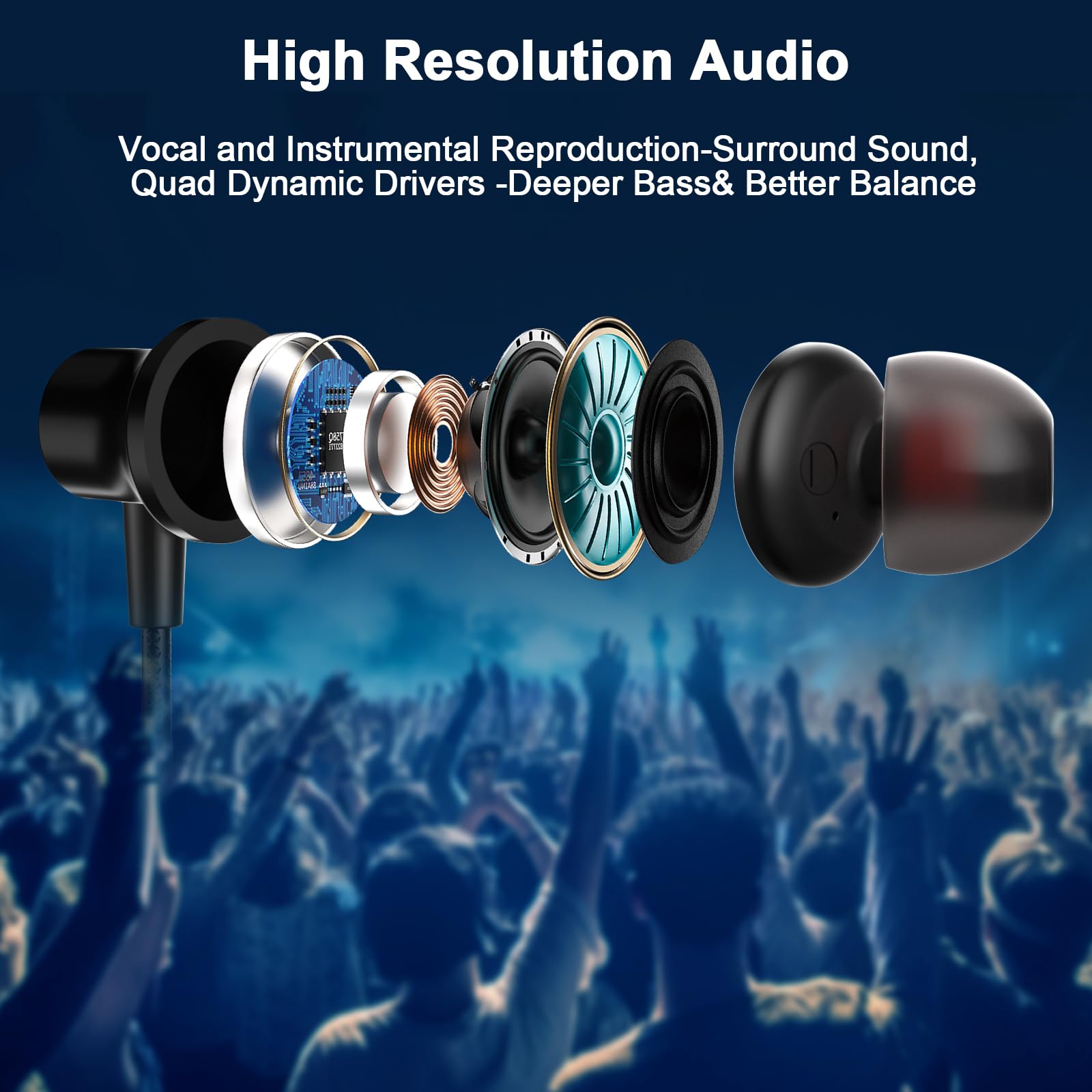Jelanry Écouteurs filaires de 3,5 mm avec suppression du bruit avec micro, audio intra-auriculaire magnétique coudé - Jack 3,5 mm - HiFi stéréo - Contrôle du volume des appels clairs - Pour Kindle