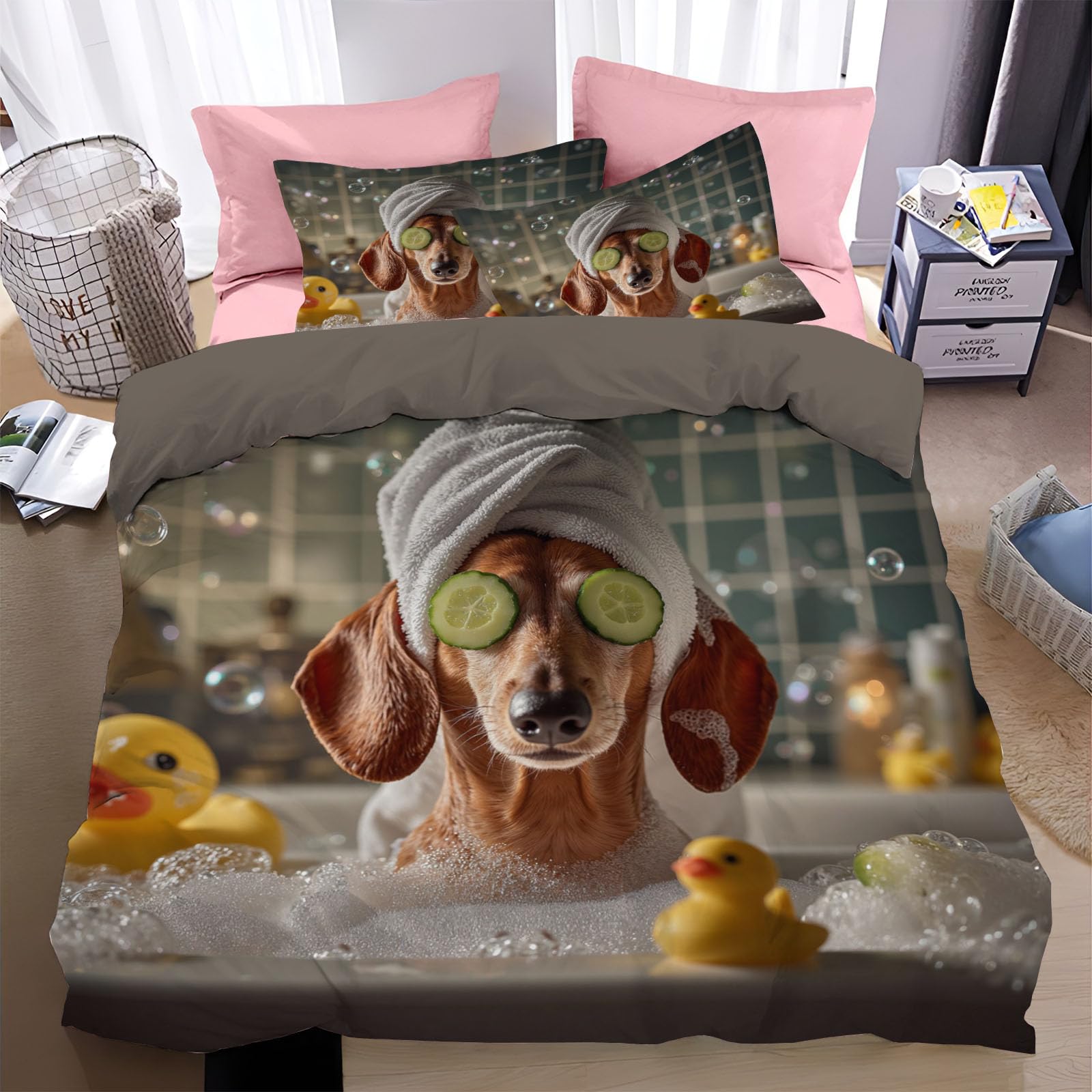Housse de couette teckel 240x260 cm avec 2 taies d'oreiller en microfibre pour lit 2 personnes