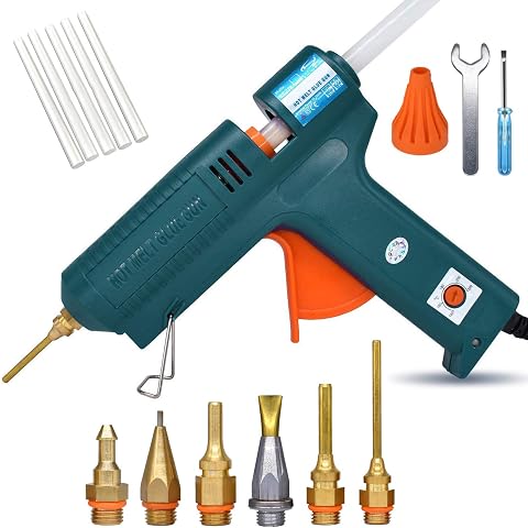 Full Size Hot Glue Gun, 150 Watts with 6 Copper Nozzles, Adjustable Temperature,