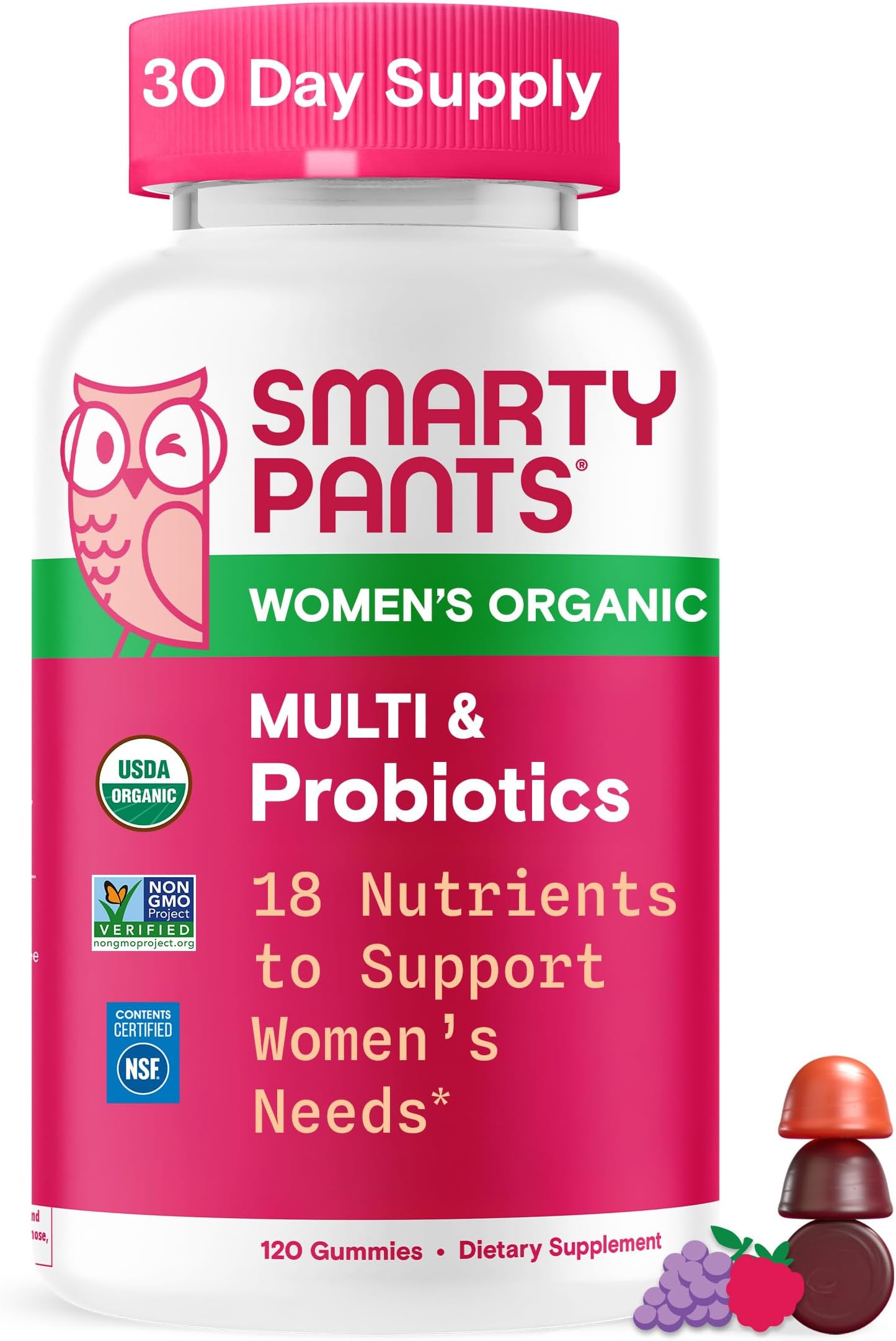 SmartyPants Organic Women's Multivitamin Gummies: Biotin, Probiotics, Methylf...