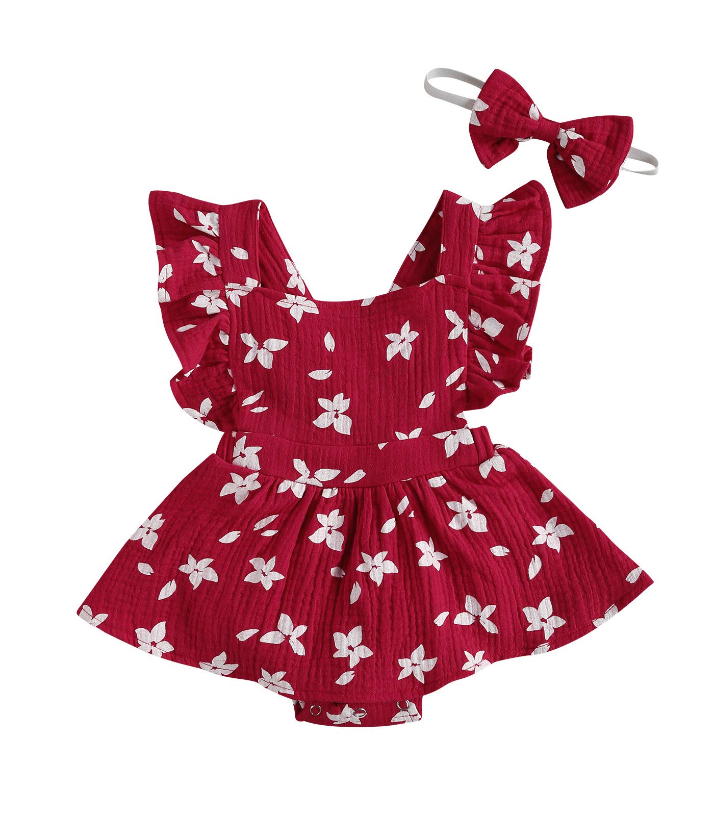 Baby Girls Floral Cotton Leotard Romper Newborn Daisy Playsuits Ruffled Sleeve Onesie Infant Jumpsuit Clothes Headband