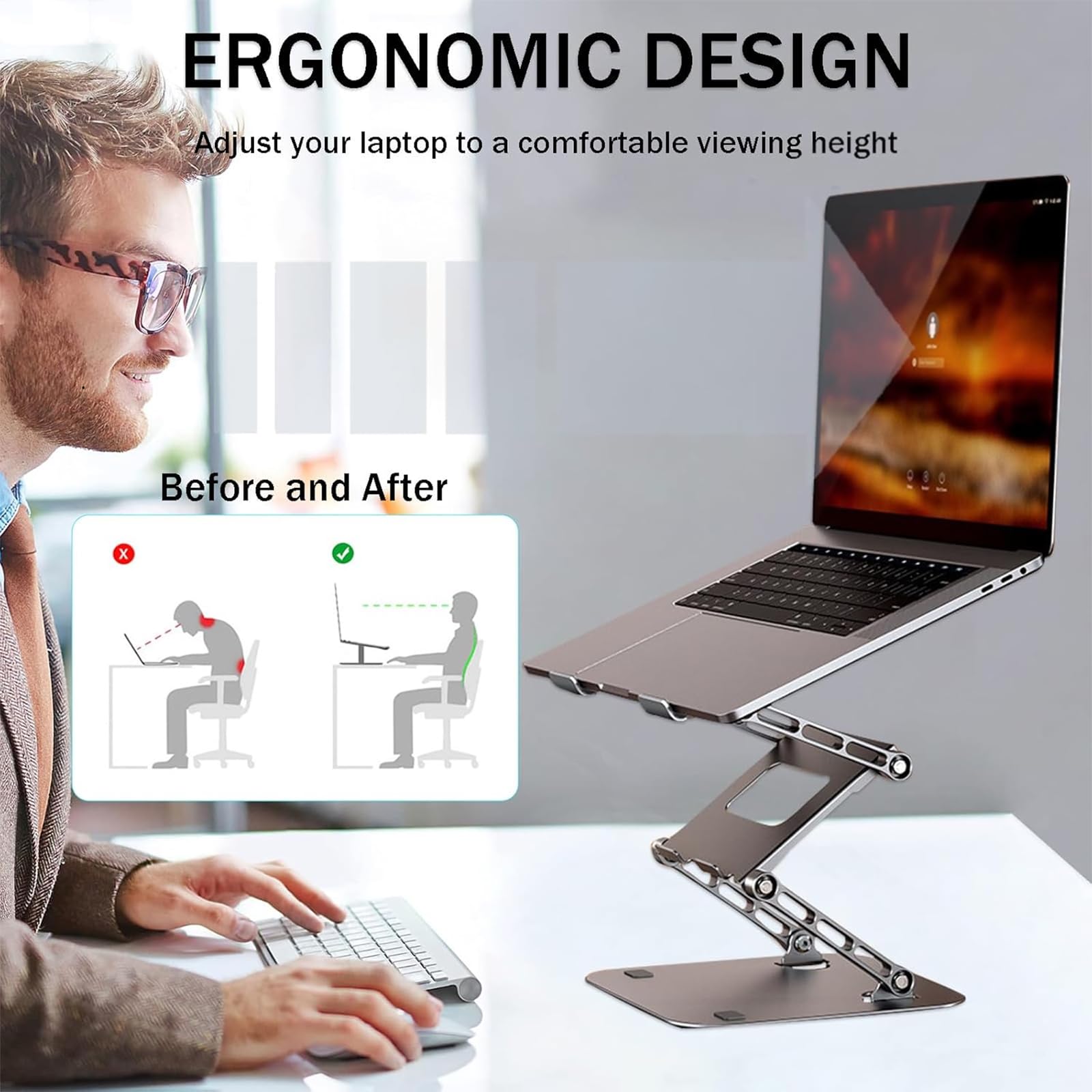 Podstawka na laptopa, ergonomiczna podstawka na laptopa, składana podstawka na laptopa o trzech poziomach, stalowa, wytrzymuje 4 kg, do czytania i łatwego przenoszenia,o przekątnej 10-17,3 cala