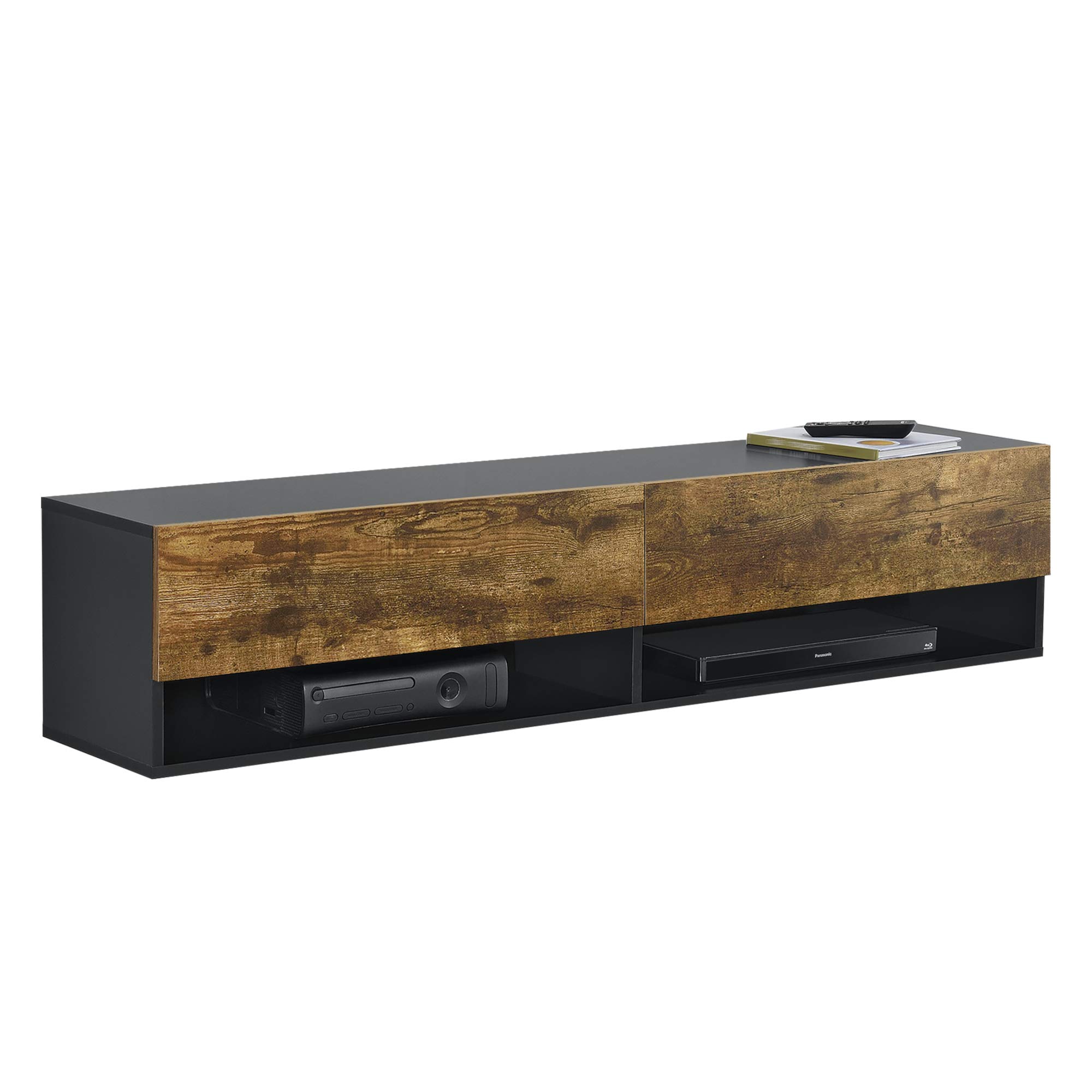 stand tv con due porte e scaffali effetto cemento negro