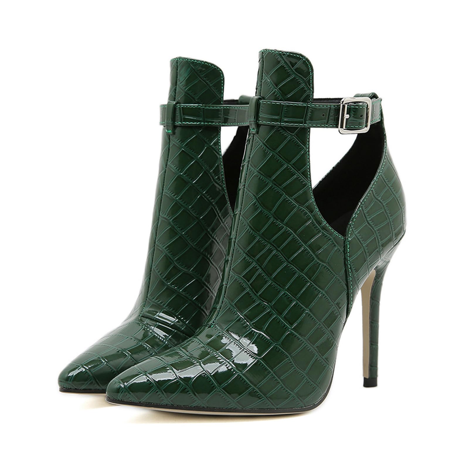 Womens Print Leather Pointed Toe Stiletto Ankle Boots Fashion Ankle Buckle Comfort Dress High Heel Booties for Prom