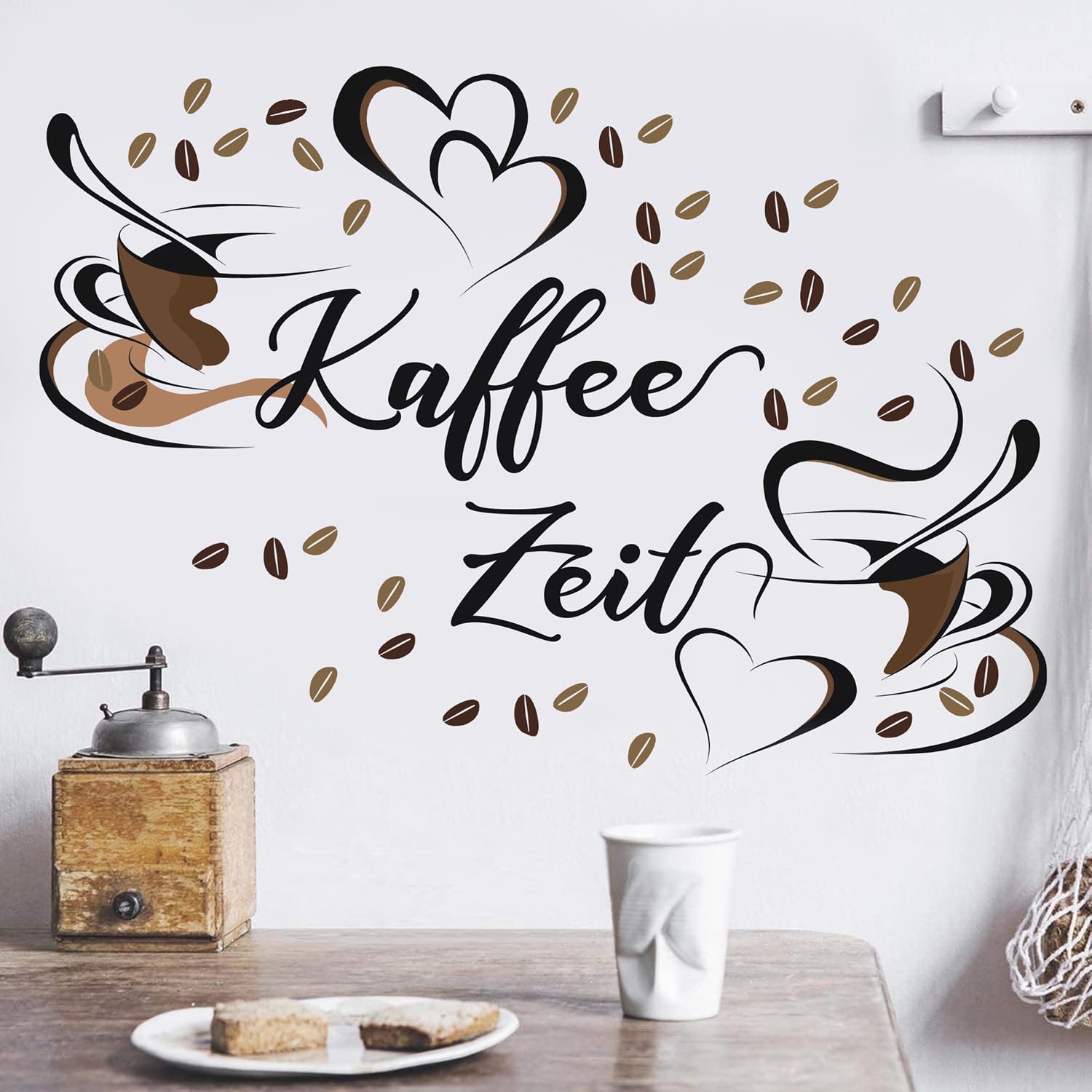 HPNIUB Wandaufkleber „Kaffee Zeit“, Kaffeetassen Kaffeebohnen Wandsticker