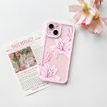 NITITOP Compatible avec iPhone 14 Cas mignon Lily Flower Floral Papillon Pattern pour les femmes Filles Couleur Frame Slim Shockproof Protective Phone Cover - rose
