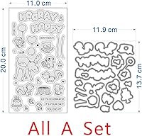 Vista 3 de Hooray Happy BIRTHAY - Juego de sellos y troqueles para hacer tarjetas, sellos transparentes y troqueles de corte de metal para álbumes de recortes