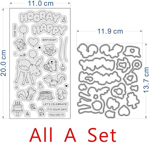Miniatura 3 de Hooray Happy BIRTHAY - Juego de sellos y troqueles para hacer tarjetas, sellos transparentes y troqueles de corte de metal para álbumes de recortes,