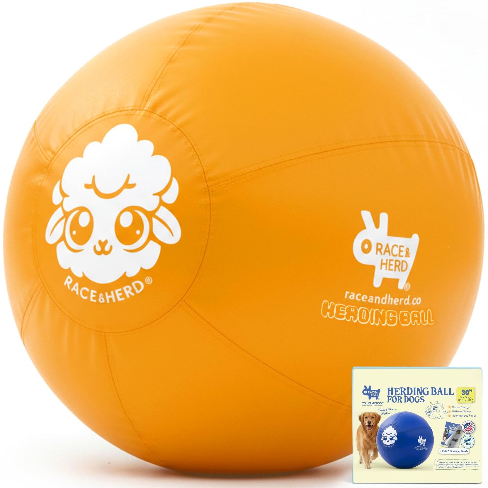 Race&Herd 30" Original XXL Herding Ball for Dogs - Giant Herding Dog Ball Australian Shepherds, Herding Toys, Dog Training Toy for Large Breeds, Dog Toy for Outdoor Play (Large Dogs/Horses, Yellow)