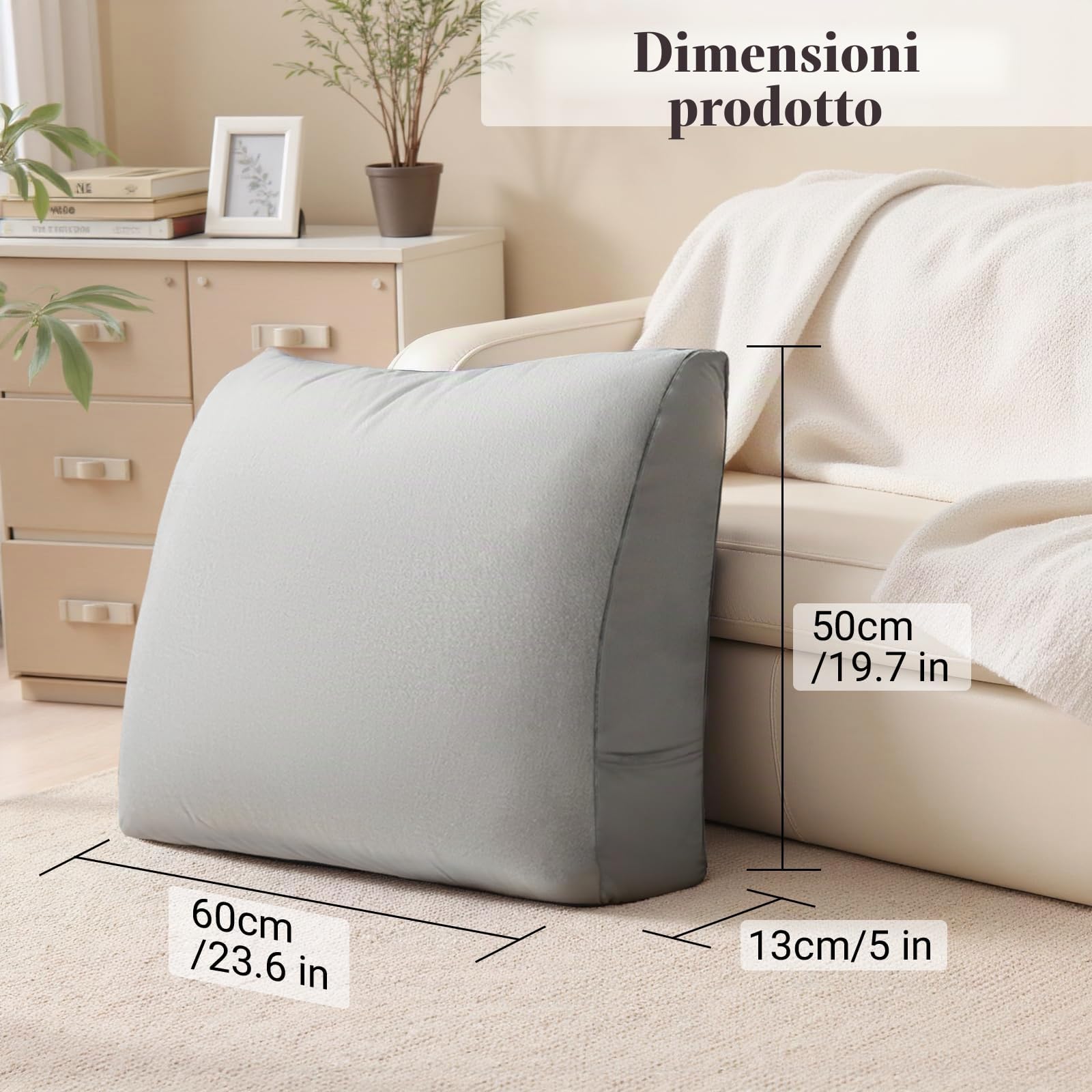 Cuscino per divano 60 × 13 × 50 cm – Morbido cuscino per schiena con rivestimento rimovibile – Comodo cuscino per divano e divano – Cuscino decorativo per soggiorno