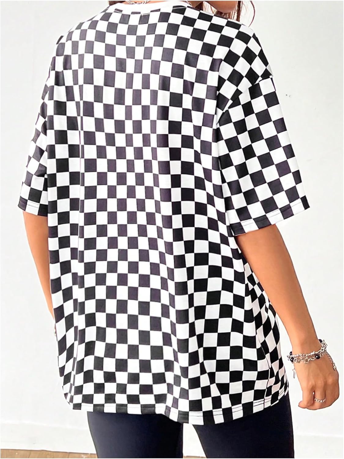 WDIRARA Women's Plus Size Plaid Checkered T Shirt Crewneck Half Sleeve Tee Oversized Top - Image 2