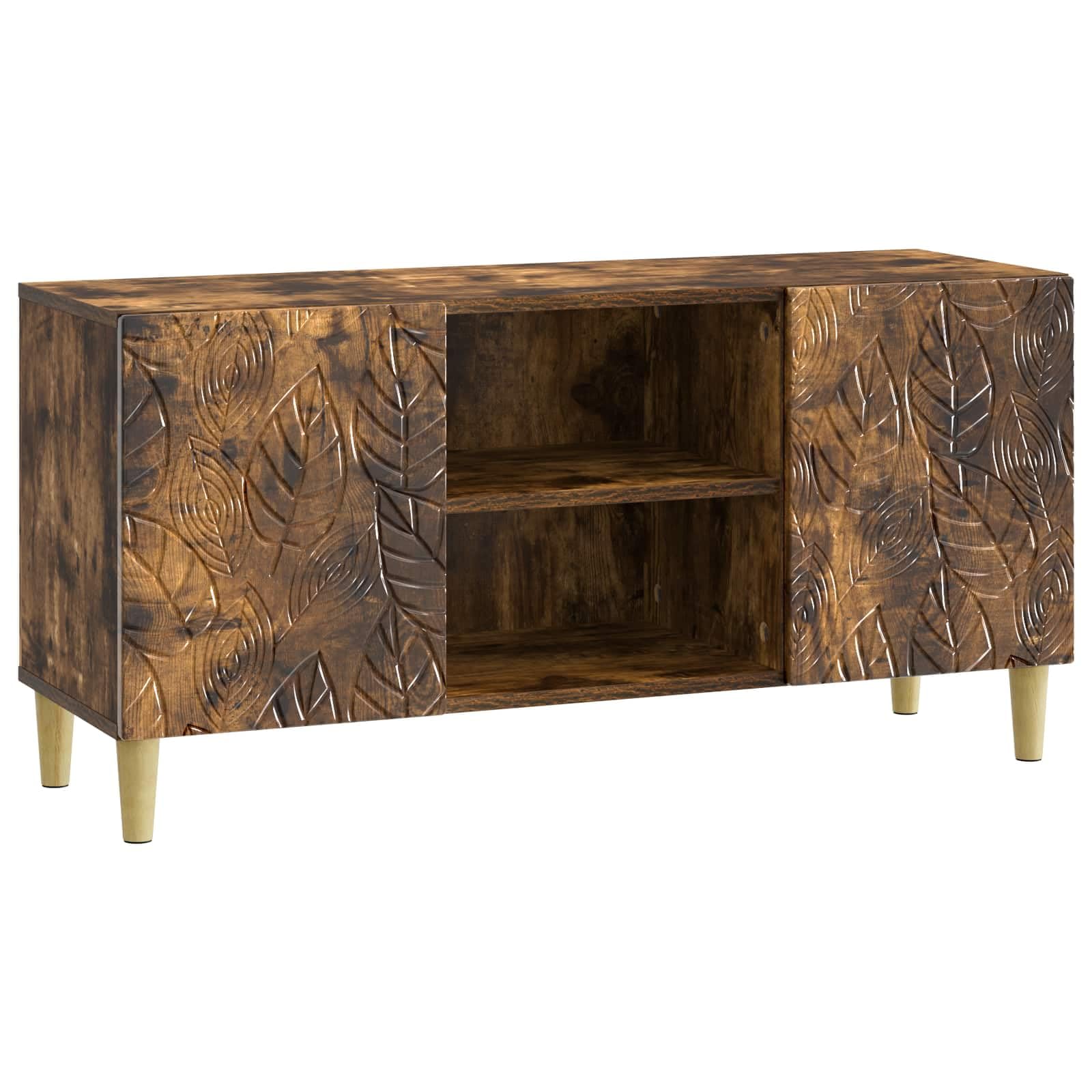 Meuble TV en chêne fumé et eucalyptus style vintage chic
