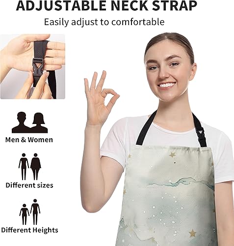 Miniatura 7 de Delantal de cocina de reno, delantal de invierno con correa ajustable, bosque nevado, pinos, copos de nieve, delantales de cocina con dos bolsillos