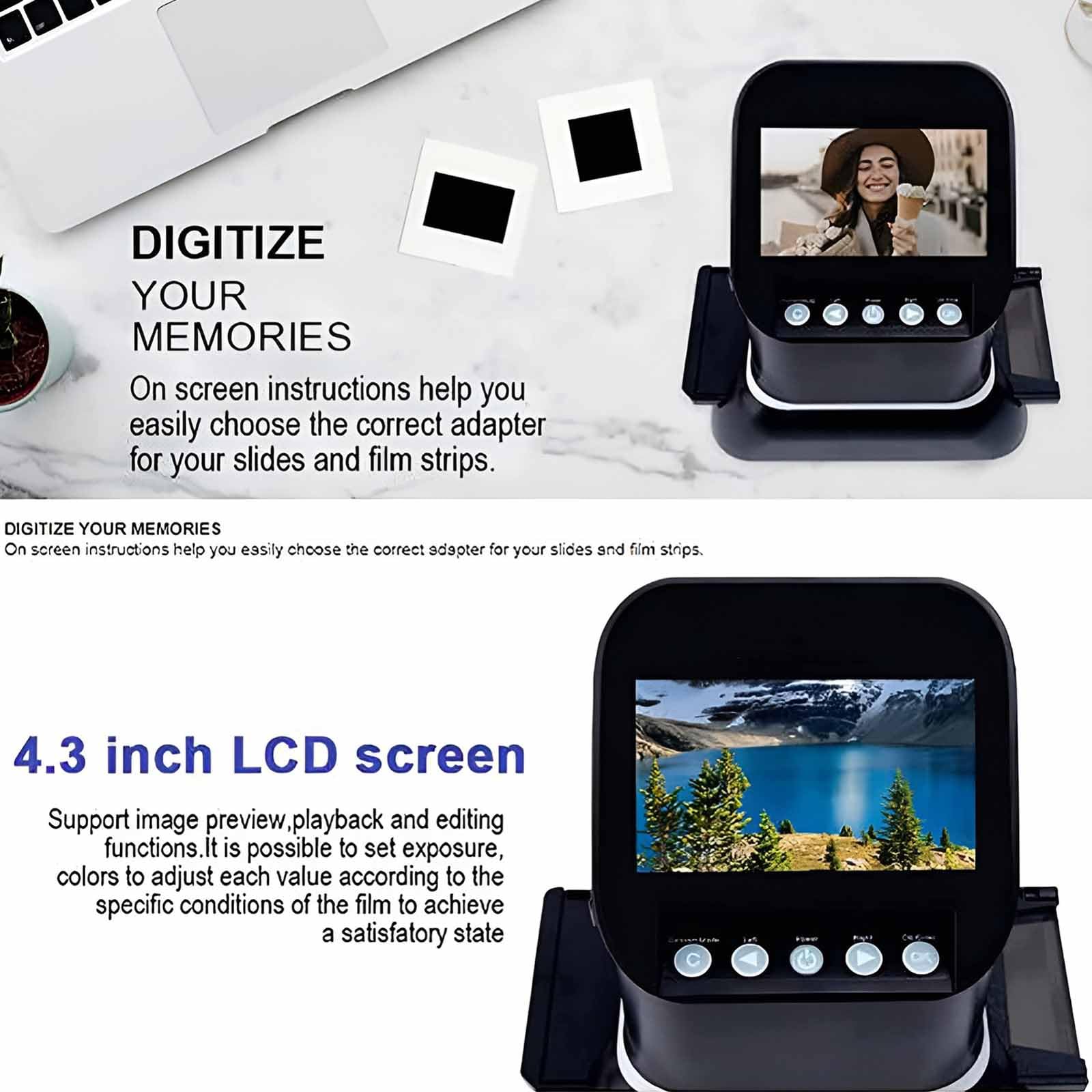 Escáner digital de película y diapositivas, convertidor negativo de alta resolución de 22 MP con pantalla LCD de 4.3 pulgadas para microfilm 120 127 de 35 mm a conversión de fotos JPEG