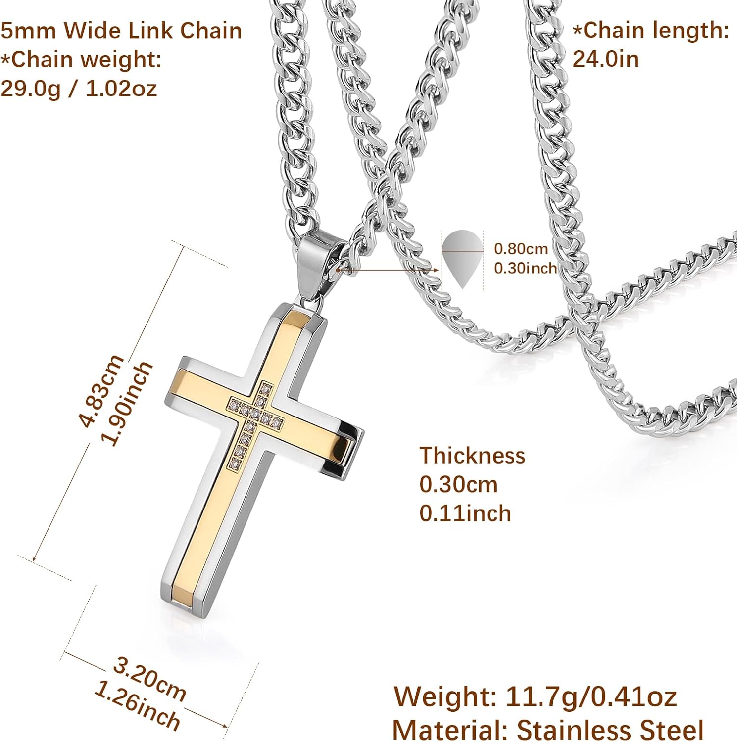 HZMAN Cross Necklace for Men Stainless Steel High Polished Minimalist Cross Necklace Pendant Christian Jewelry Gift with 24Inch Cuban Chain - Image 5