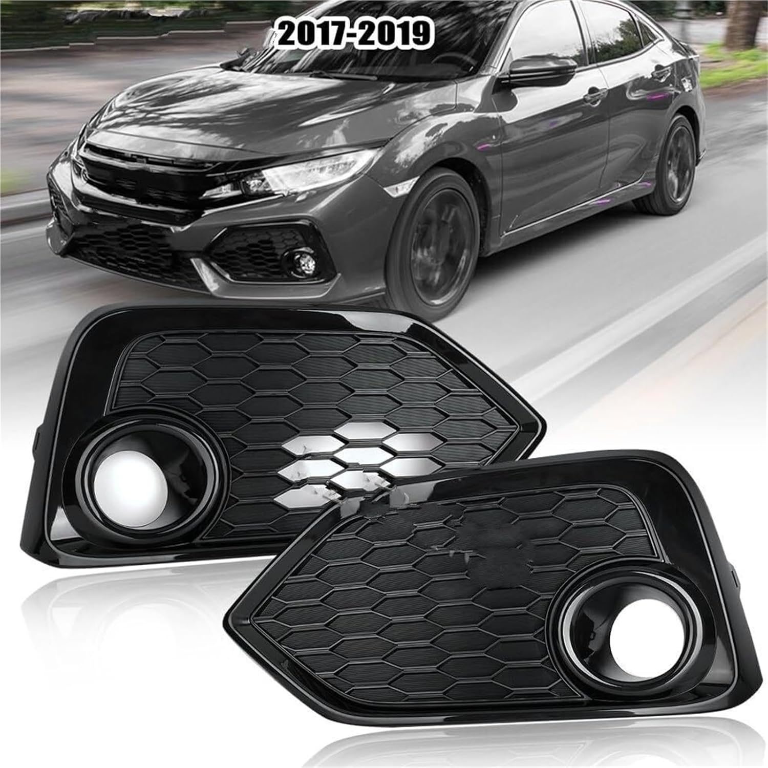 車のフォググリル 用のシビック 2017-2019 フォグランプフレームグリル