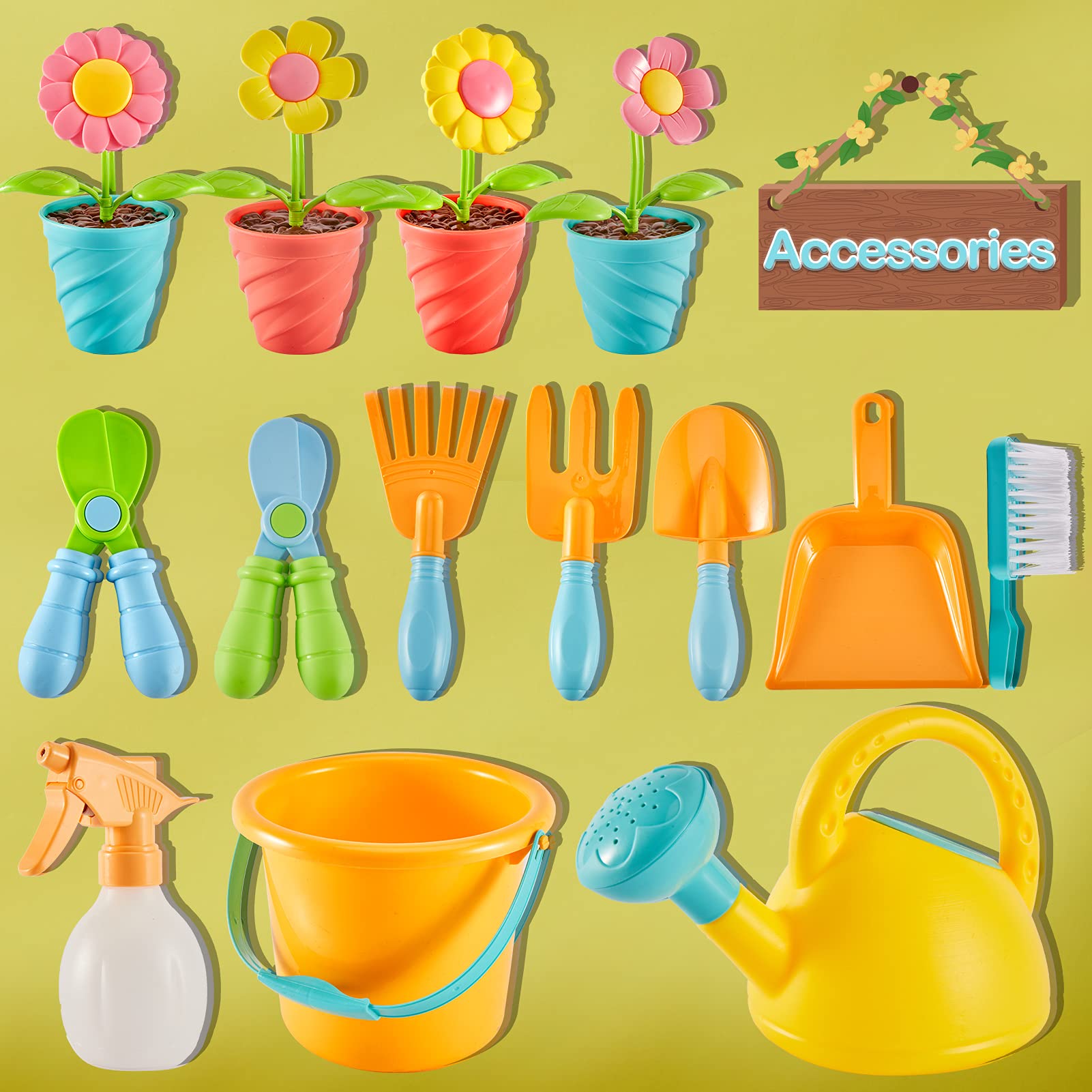 LINFUN KIDS Jeu d'Imitation Outils de Jardinage pour Enfant Jouet de Jardin Sable avec Arrosoir Râteau Pelle, Cadeau pour Enfants Garcon Fille 3+ Ans