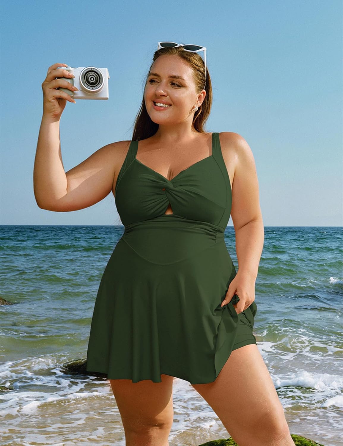 Hanna Nikole Women One Piece Swimsuit Plus Size Swim Dress Tummy Control Push Up Bathing Suit Twist Ruched Flowy Swimwear - Image 3