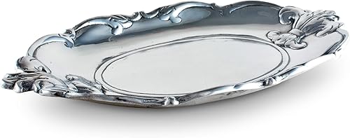 Miniatura 3 de Arthur Court Bandeja ovalada de aluminio Fleur-De-Lis, 13 x 8 pulgadas, elegante diseño de emblema, versátil para cualquier ocasión, apta para