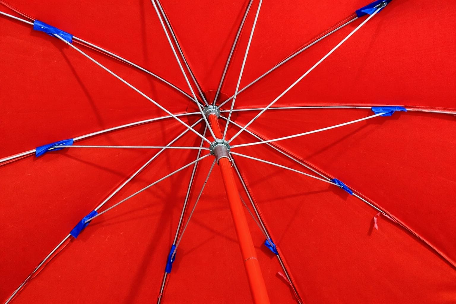 KUMCO Heavy Duty Garden Umbrella | 8 Feet Diameter | 10 Ribs | Round | PU Coated Fabric | Steel Shaft | Manual Push-up | UV Protection | Red Colour | Base not included 1