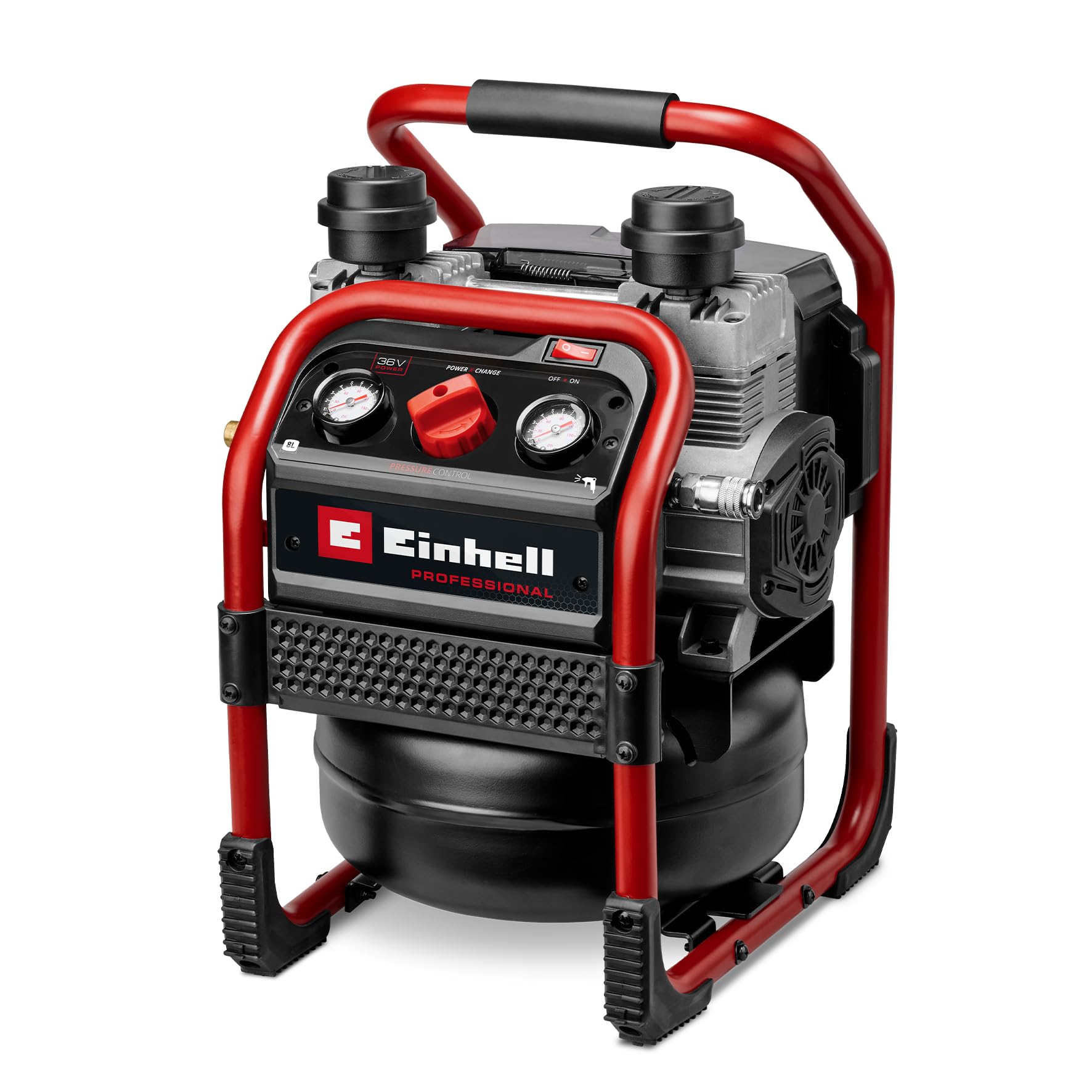 Einhell Professional Akülü kompresör SILENZZO 36/210 Power X-Change (36 V, maks. 8 bar, 8 L tank, 210 L/dakika emiş kapasitesi, basınç göstergesi, yağsız, özellikle sessiz, aküsüz)