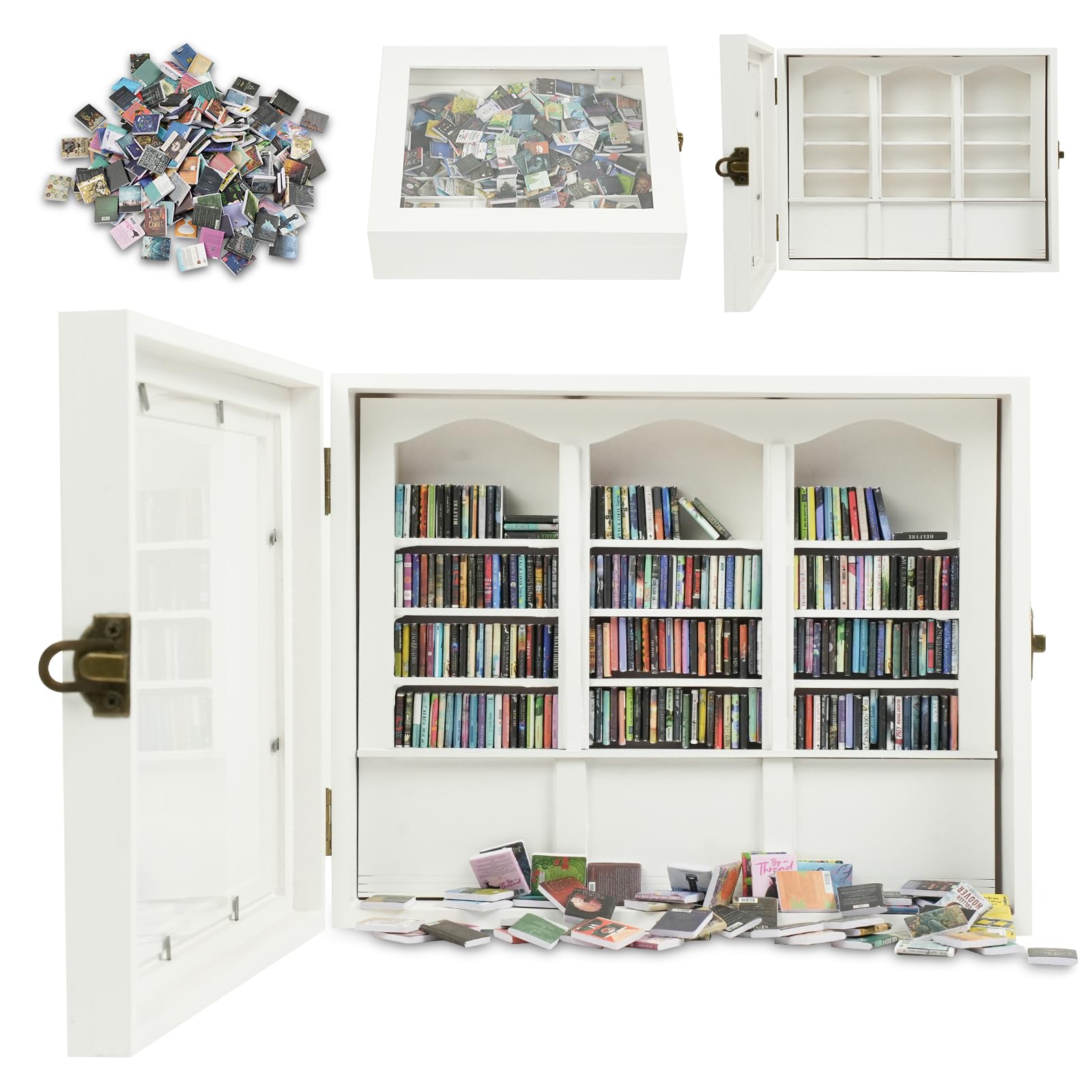 Anxiety Bookshelf - Shake Off Your Anxiety,Miniature Display Shelf,Contains 200 Miniature Book Models,Antique Style Gift Decoration Mini Bookshelf(White)-image-19