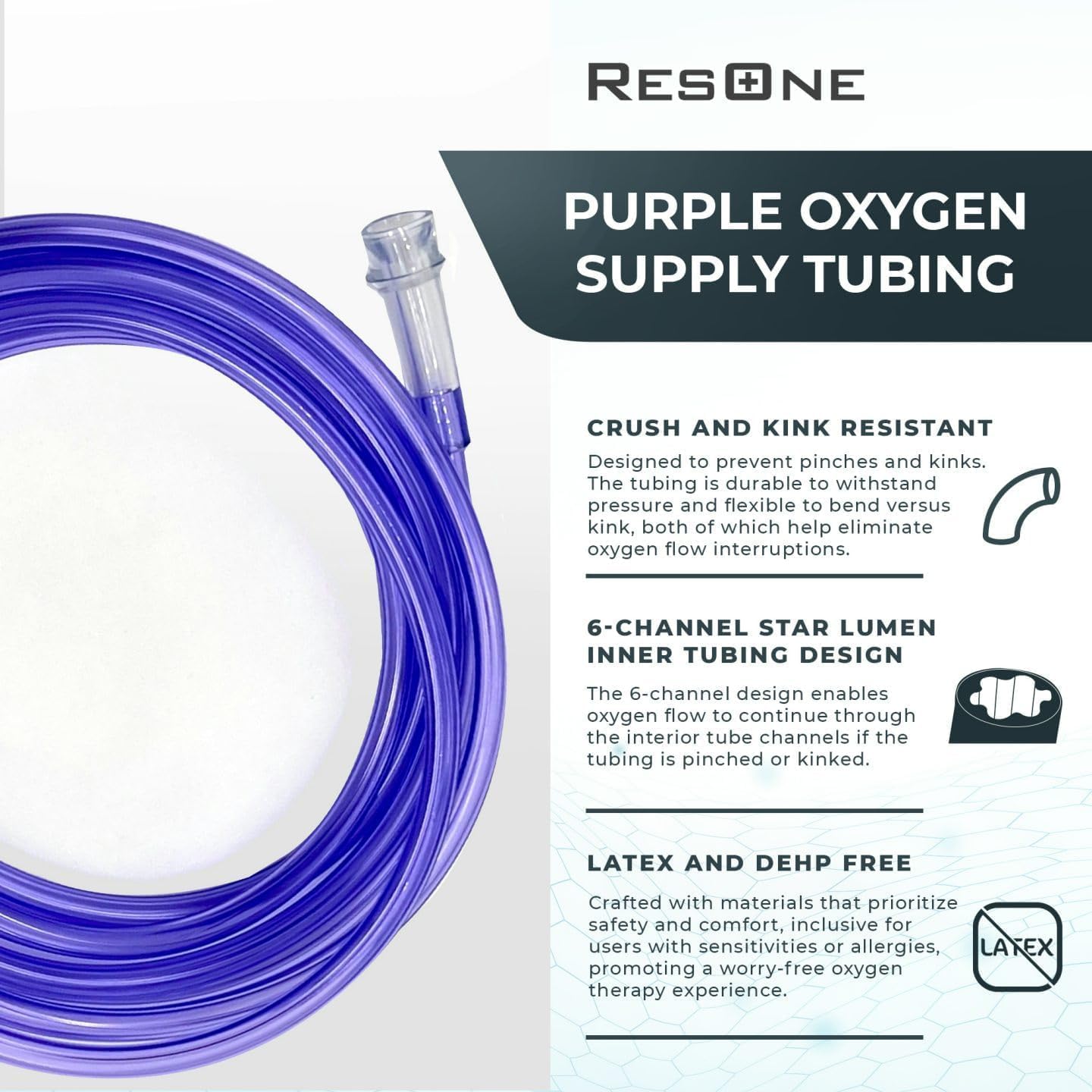 ResOne 5pk 50Ft Oxygen Supply Tubing, Crush Resistant, Standard Connectors for Nasal Cannulas, Cannula Nasal Tubing, Oxygen Concentrator - Purple