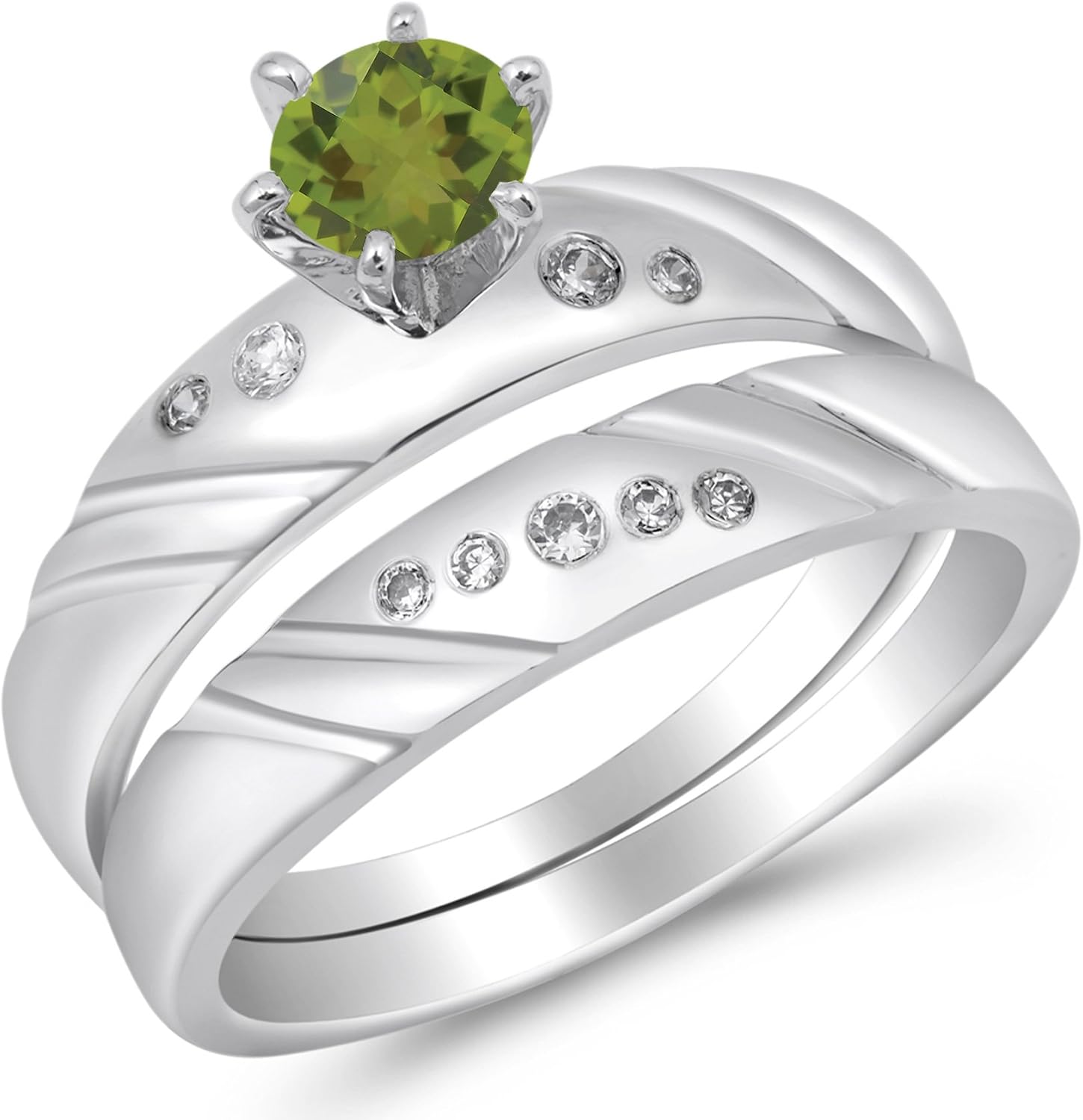 CHOOSE YOUR COLOR Sterling Silver Round Wedding Set Ring