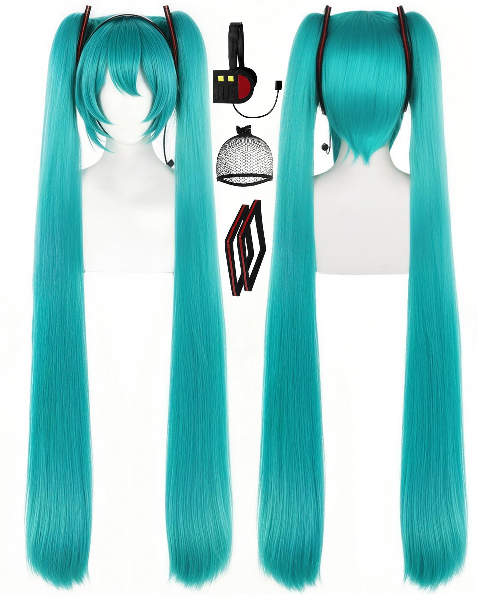 Photo 1 of TIKJOYS 47" Long Green Double Ponytail Wig