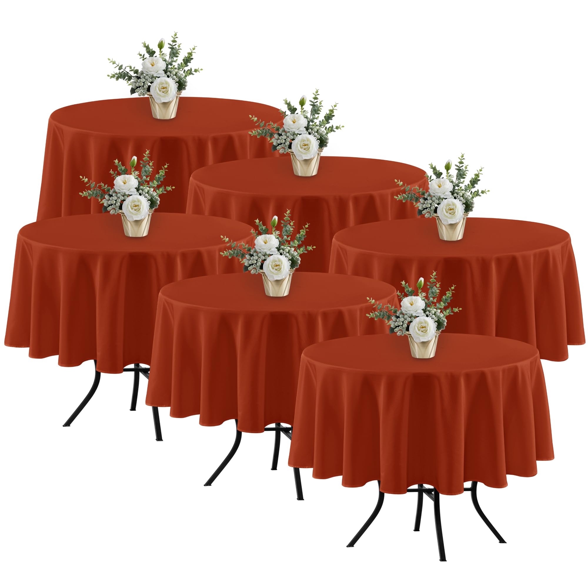 Fitable 6 Pack Rust Tablecloths 70 Inch Round for 36"-48" Tables