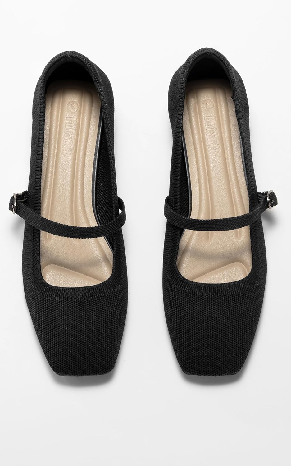 Womens Knit Mary Jane Flats Closed Square Toe Ankle Strap Ballet Flat Dressy Comfortable Slip on Shoes - Image 7
