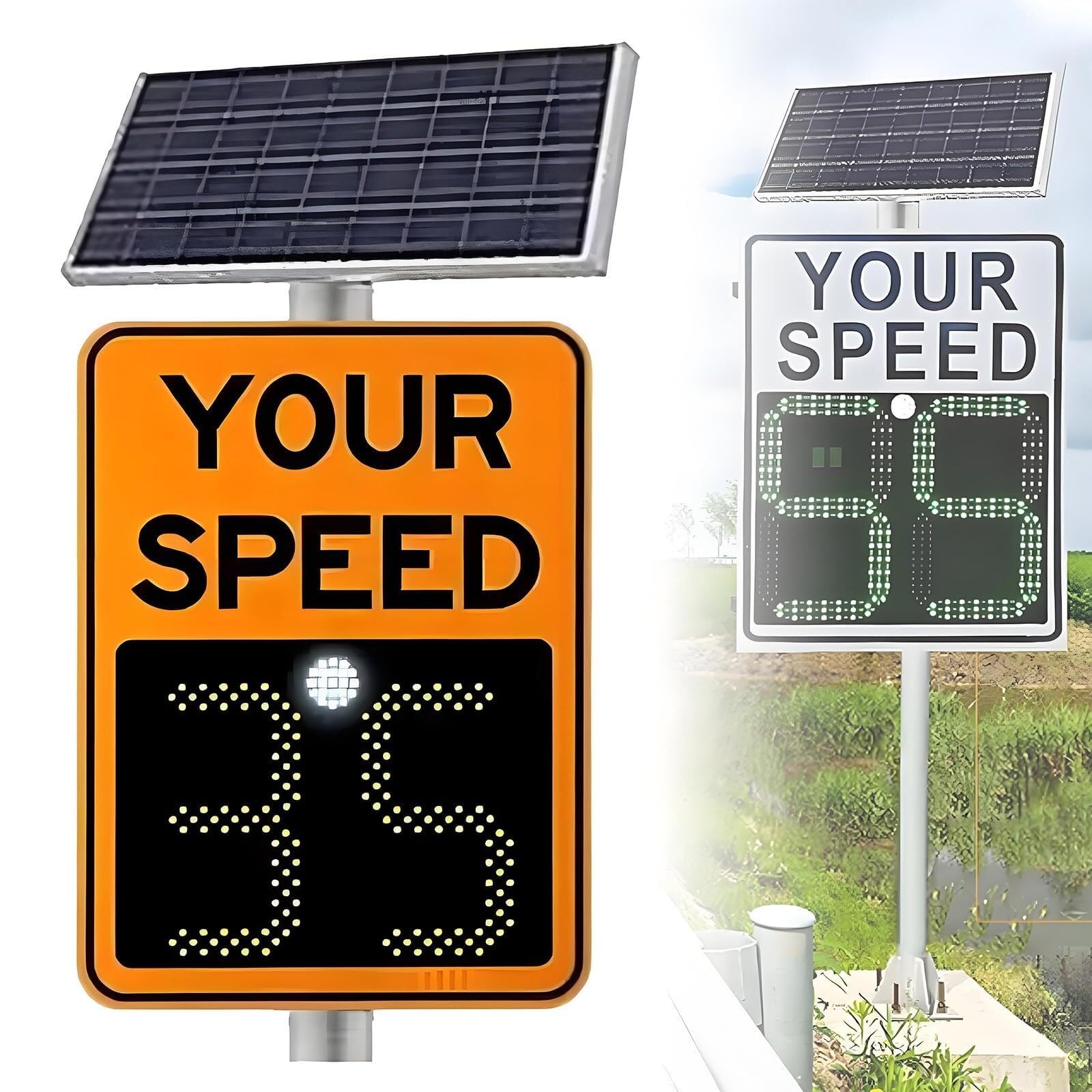 Segnale di limite di velocità radar alimentato a energia solare con display a LED e accessori, scheda di segnalazione stradale per una maggiore sicurezza stradale
