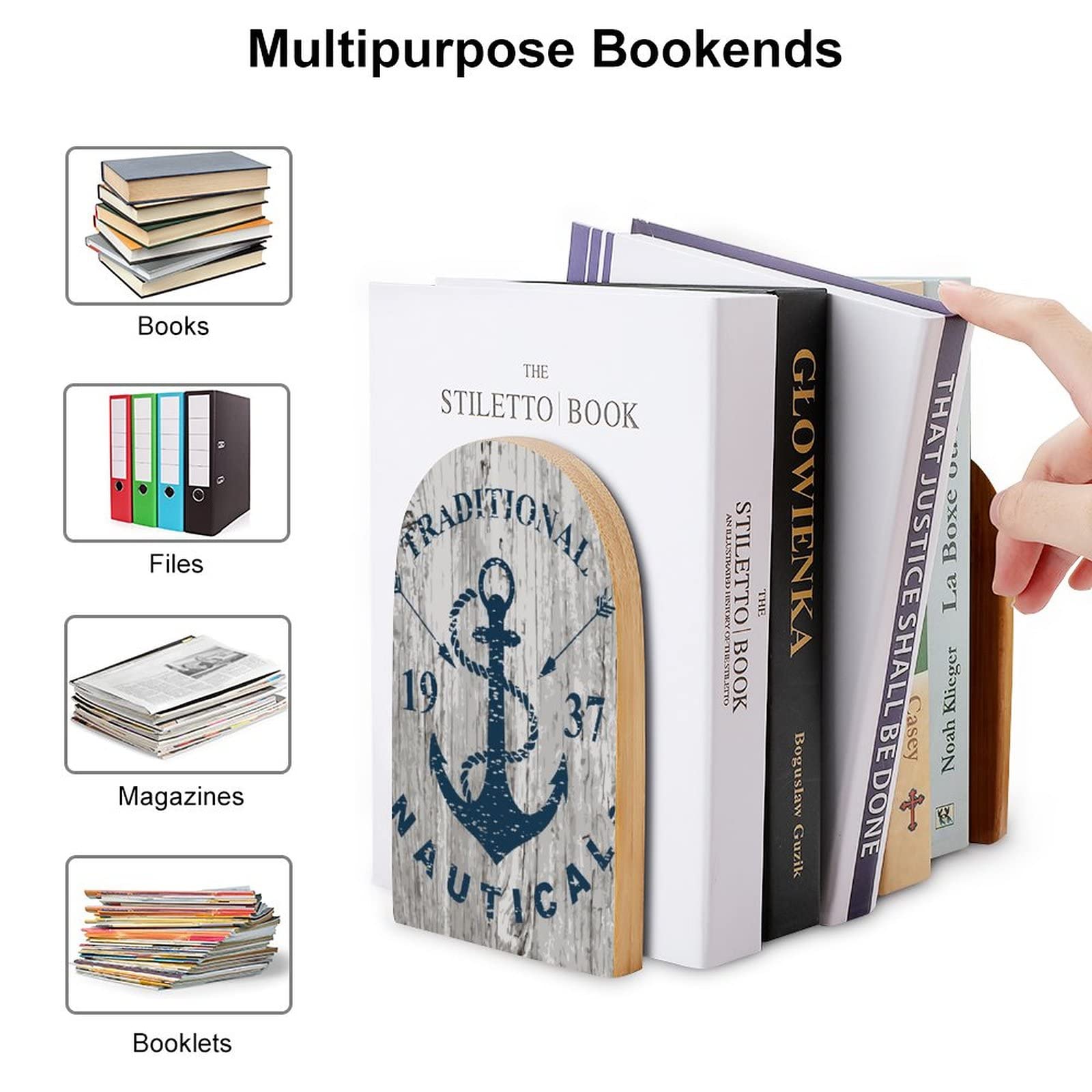 Anker & Schiffsrad Buchstützen Gusseisen - Nautische Deko Antikblau Für Regale