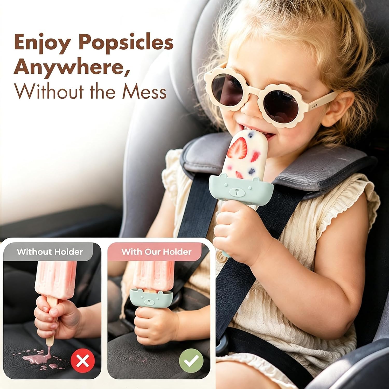 ROCCED Silicone Popsicle Holders for Kids, Drip Free Popsicle Stick Holders