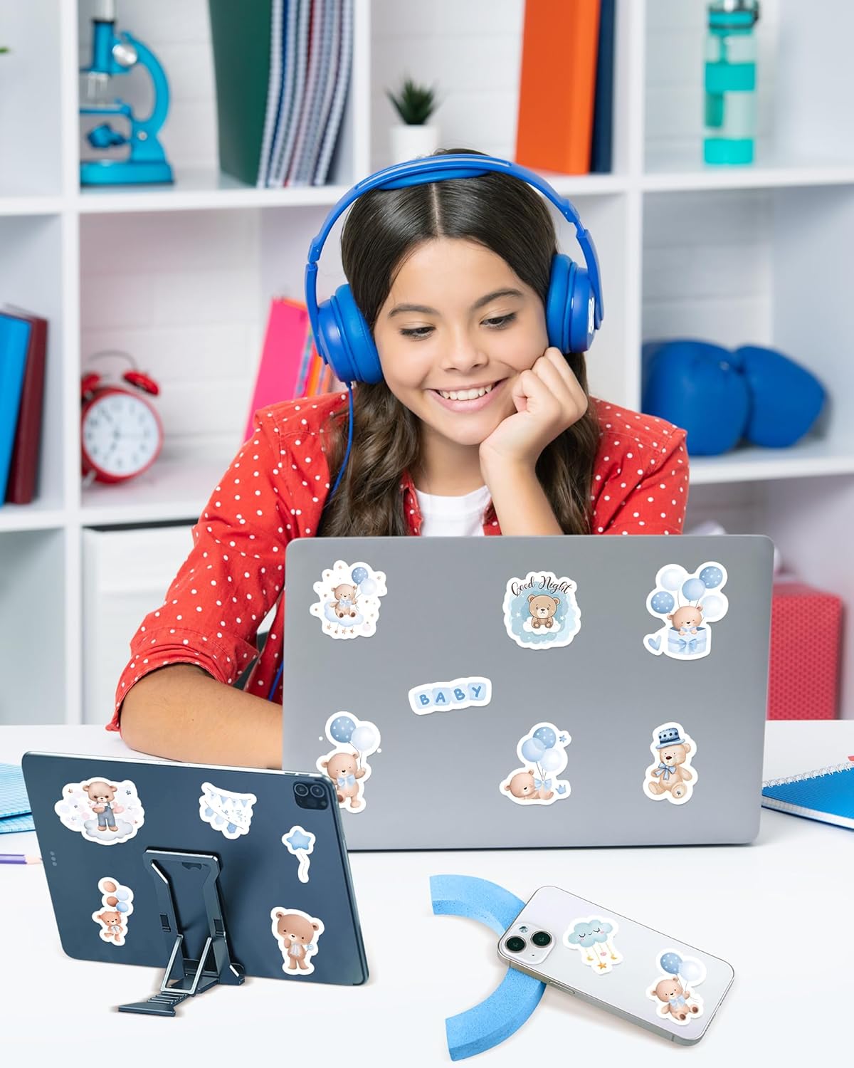 32 Sheets Blue Baby Bear Stickers, 550+pcs Baby Boy Shower Stickers Scrapbooking Supplies Waterproof Newborn Bear Sticker Pregnant Babies Album Sticker for Water Bottle Planner Baby's Party Favor - Image 8