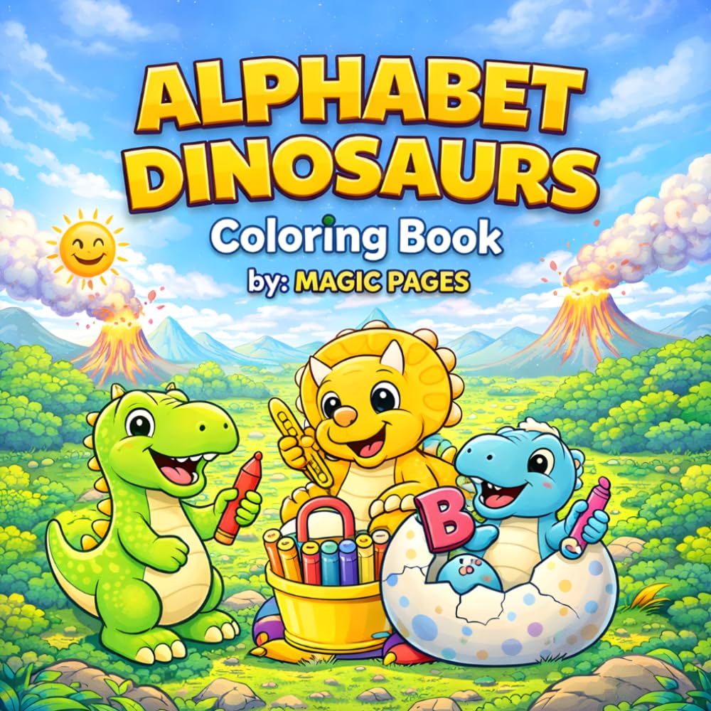 Alphabet Dinosaur Coloring Book: Learn the Alphabet with Dinosaurs – Simple and Cute Coloring Pages for Kids Ages 2–6