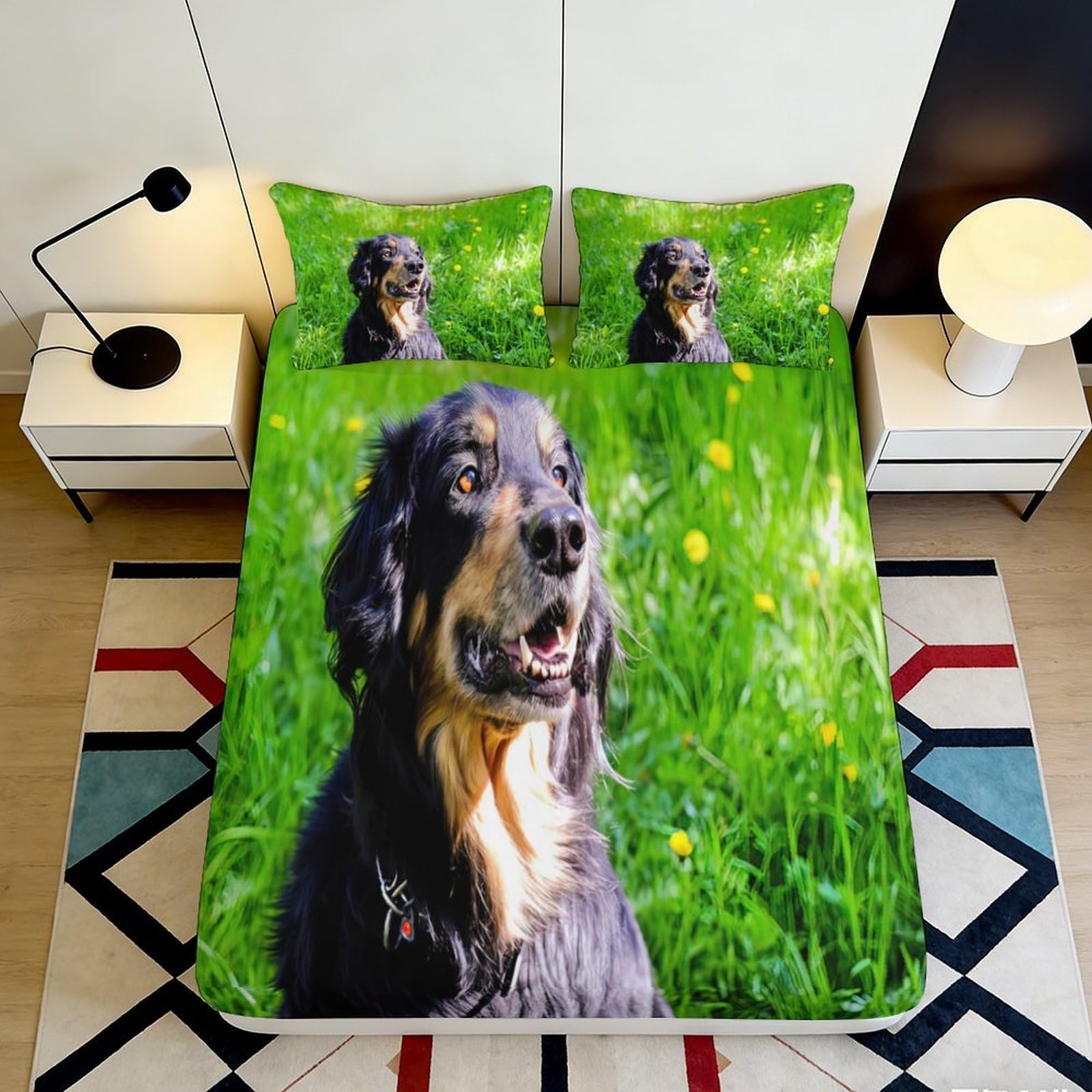 Jqzkxnhpbr Style-8 3D Printed Dog In Meadow Fitted Sheet Microfiber Soft Breathable Grassland Bed Cover For Bedroom Dorm Decor 90X200x25cm