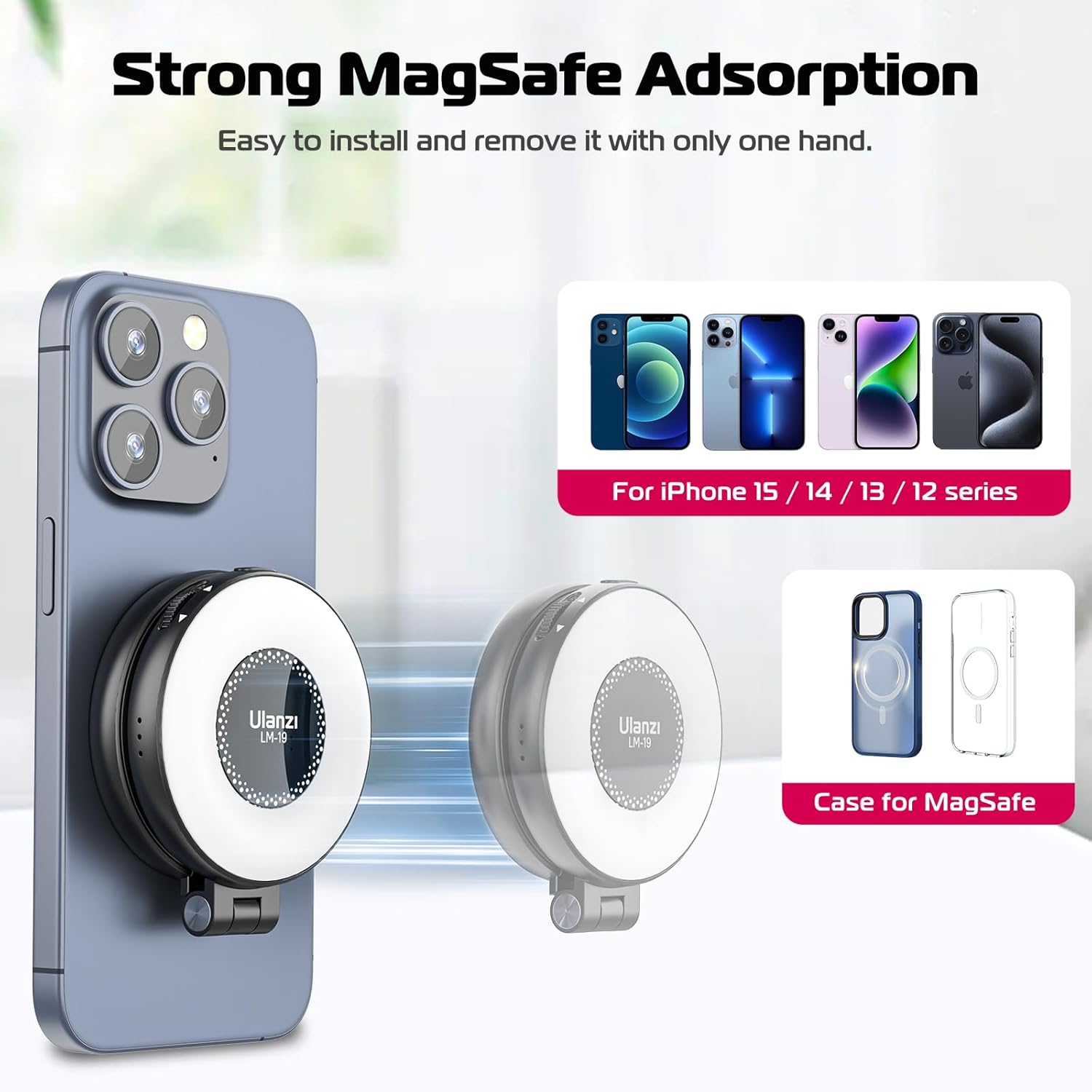 ULANZI Selfie Phone Tripod Mount MA35 + ULANZI Magnetic Selfie Light
