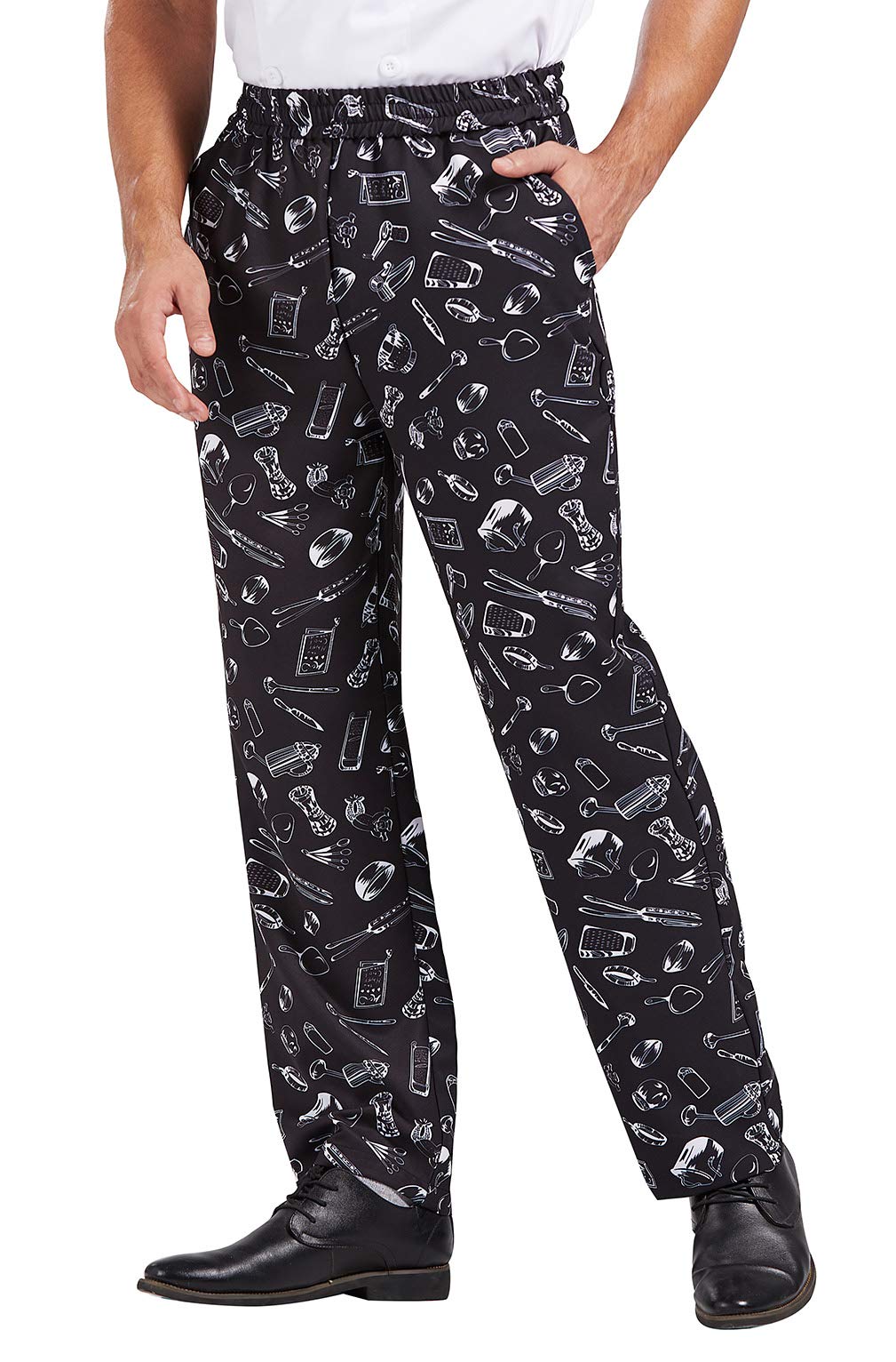 Nanxson Unisex Professionali Pantaloni da Cuoco Uomo Cotone Pantaloni da Chef Elastico Pantaloni da Lavoro Stampati CFM2007