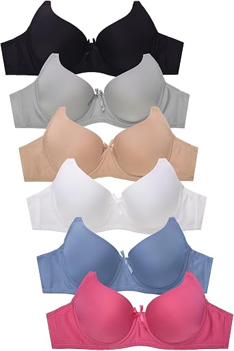 Mamia Womens Basic Plain Bras, Size 30A Thru 46DDD, Pack of 6