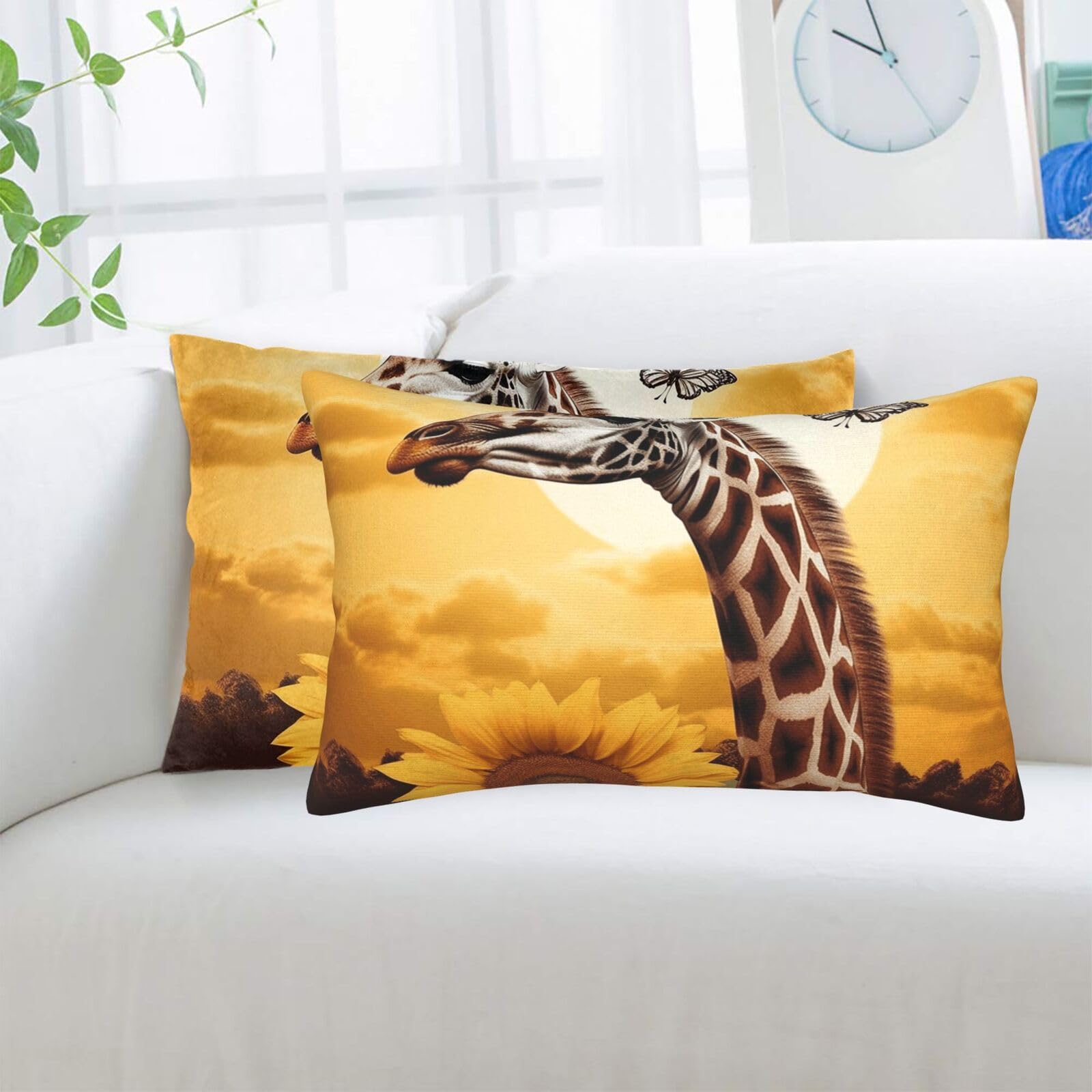 Giraffe and Sunflower Standard Pillowcases Sets of 2, Ultra Soft Microfiber Plush Pillow Cases 14"X20" Comfort Decorative Throw Pillow Cover with Hidden Zipper for Bedroom, Sofa, Couch