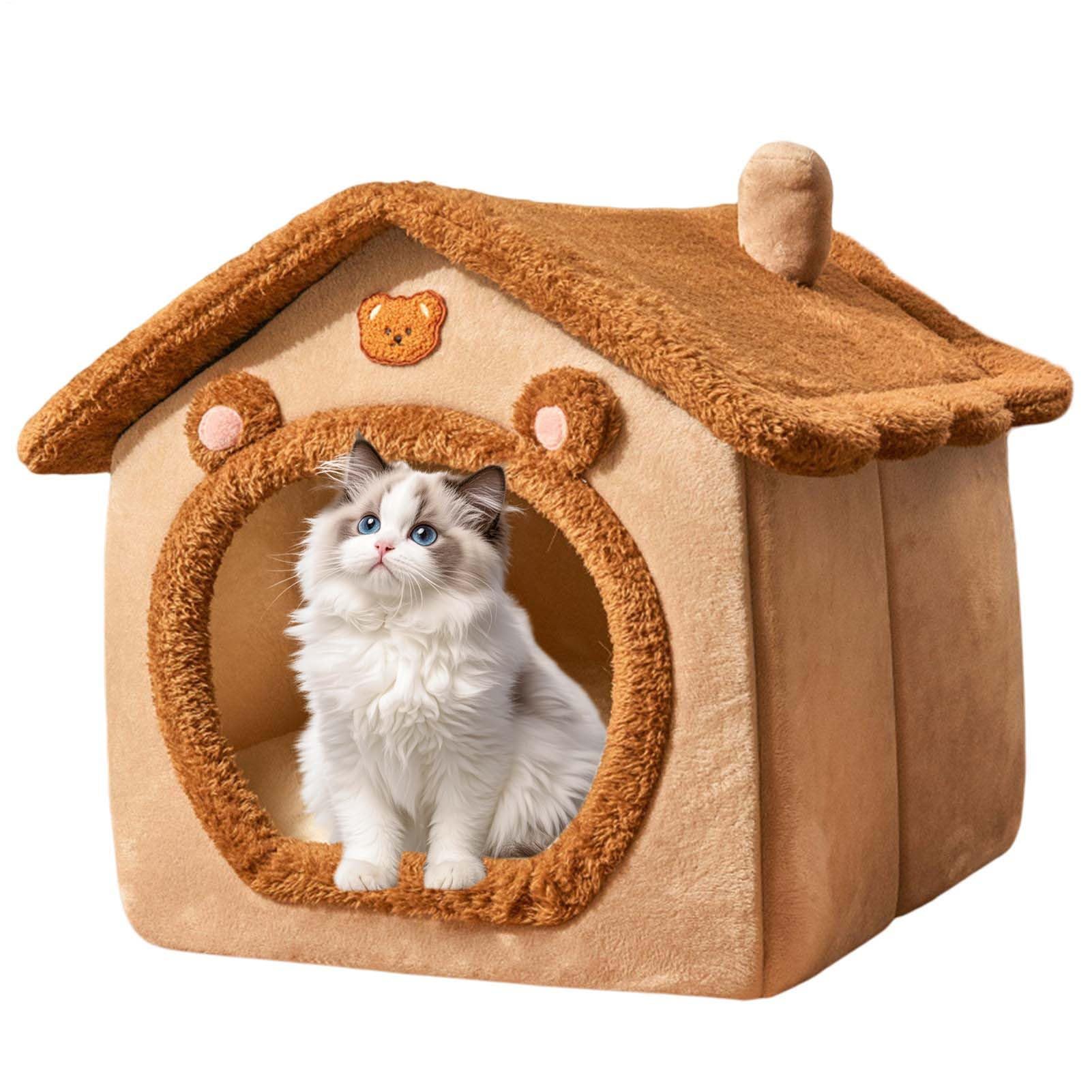 Lit fermé pour chat contre le froid : nid en peluche douillet