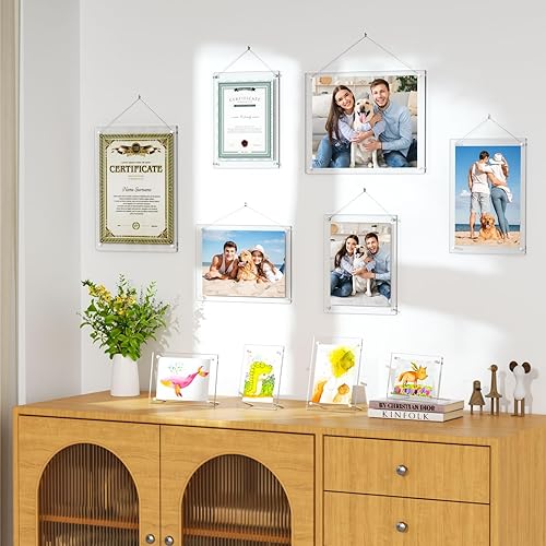 Miniatura 7 de AITEE Paquete de 2 marcos de fotos acrílicos de 4 x 6, marcos de fotos de escritorio transparentes con soporte, marcos flotantes modernos sin marco,